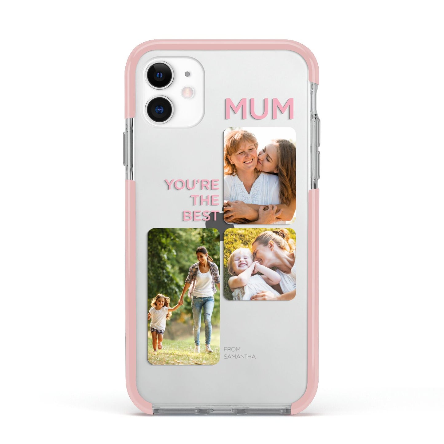 Personalised Mothers Day Apple iPhone 11 in White with Pink Impact Case