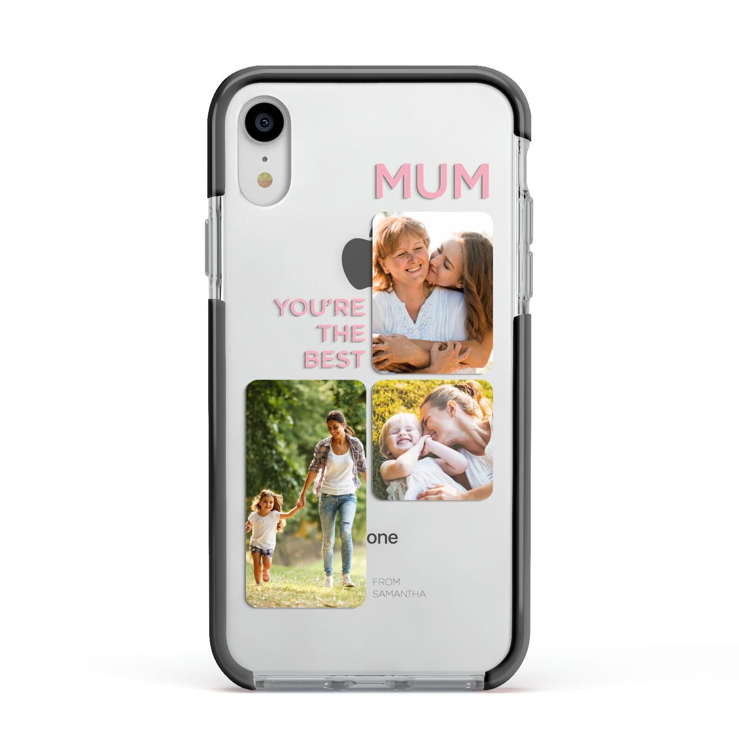 Personalised Mothers Day Apple iPhone XR Impact Case Black Edge on Silver Phone