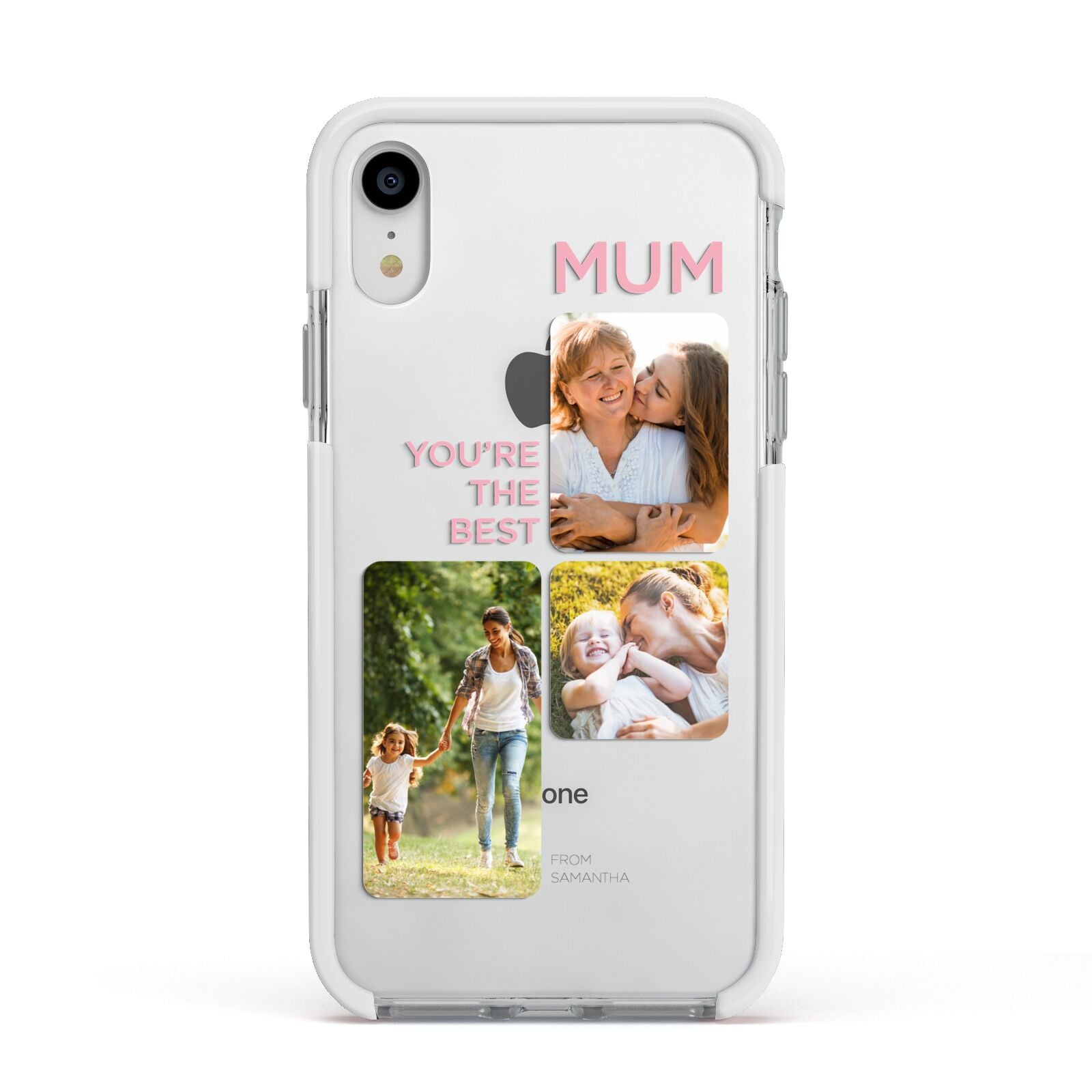 Personalised Mothers Day Apple iPhone XR Impact Case White Edge on Silver Phone