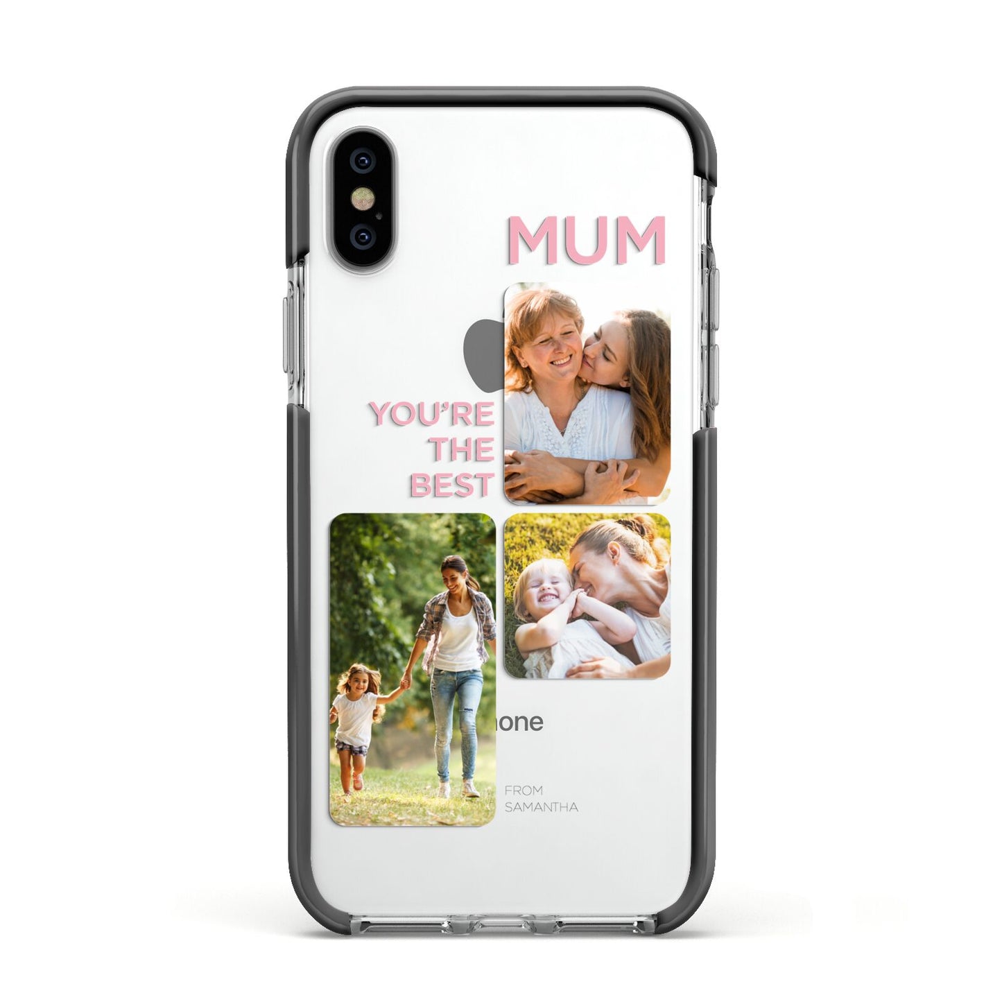 Personalised Mothers Day Apple iPhone Xs Impact Case Black Edge on Silver Phone