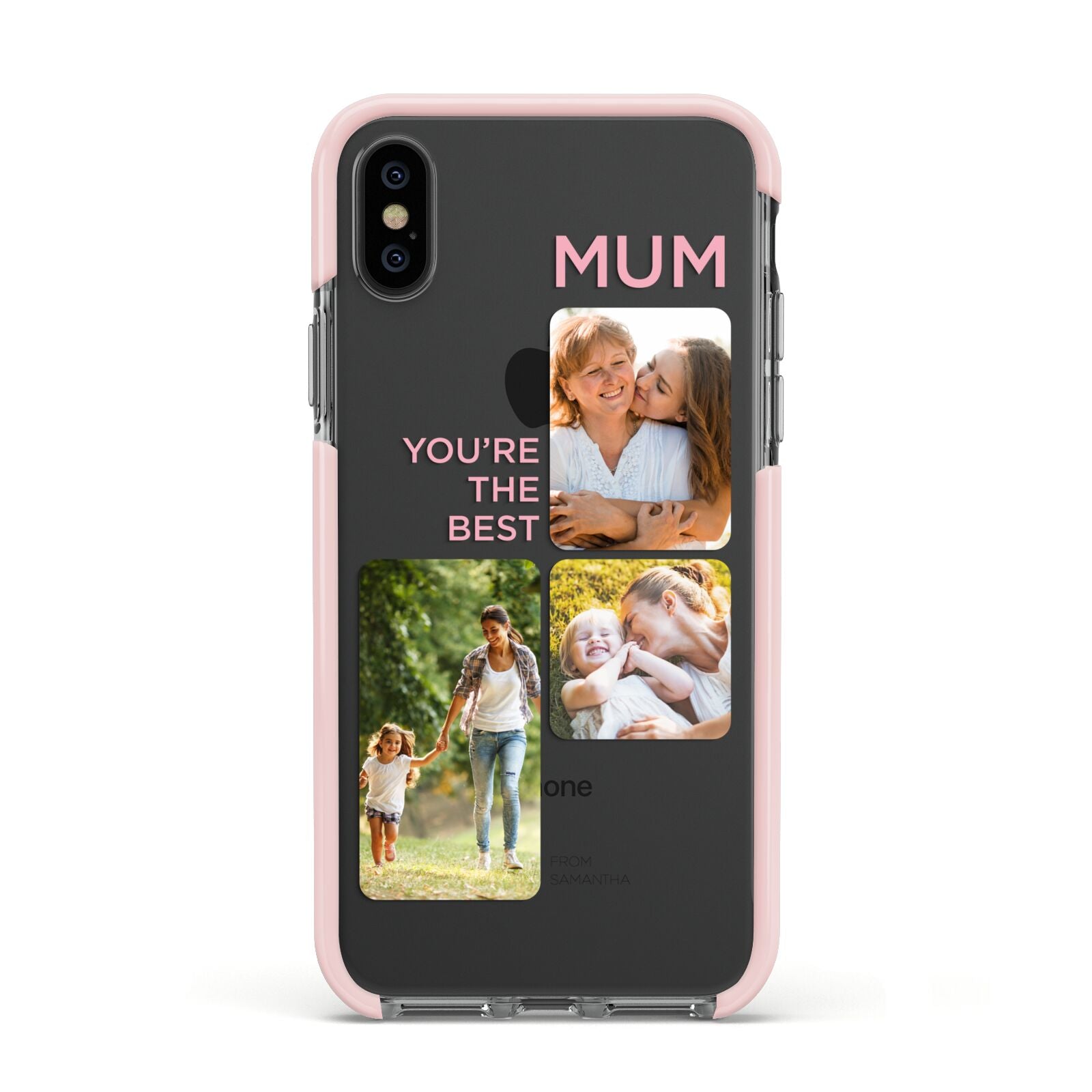 Personalised Mothers Day Apple iPhone Xs Impact Case Pink Edge on Black Phone