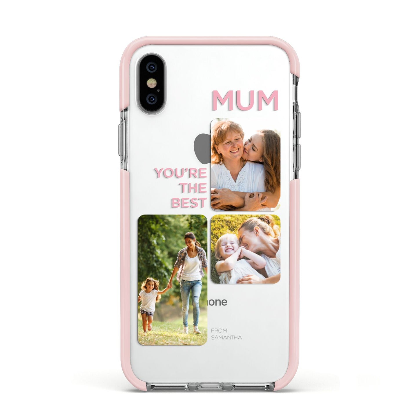 Personalised Mothers Day Apple iPhone Xs Impact Case Pink Edge on Silver Phone