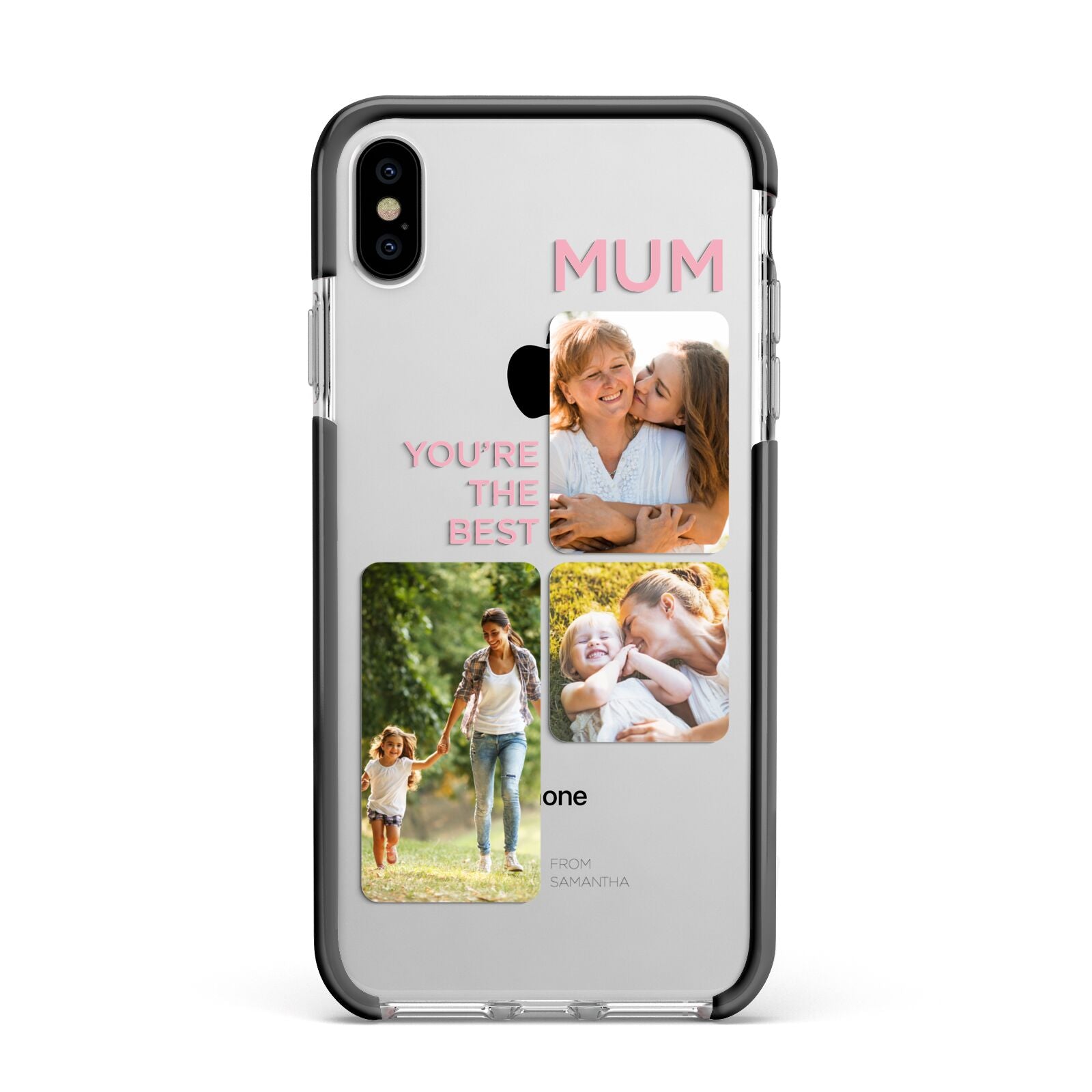 Personalised Mothers Day Apple iPhone Xs Max Impact Case Black Edge on Silver Phone