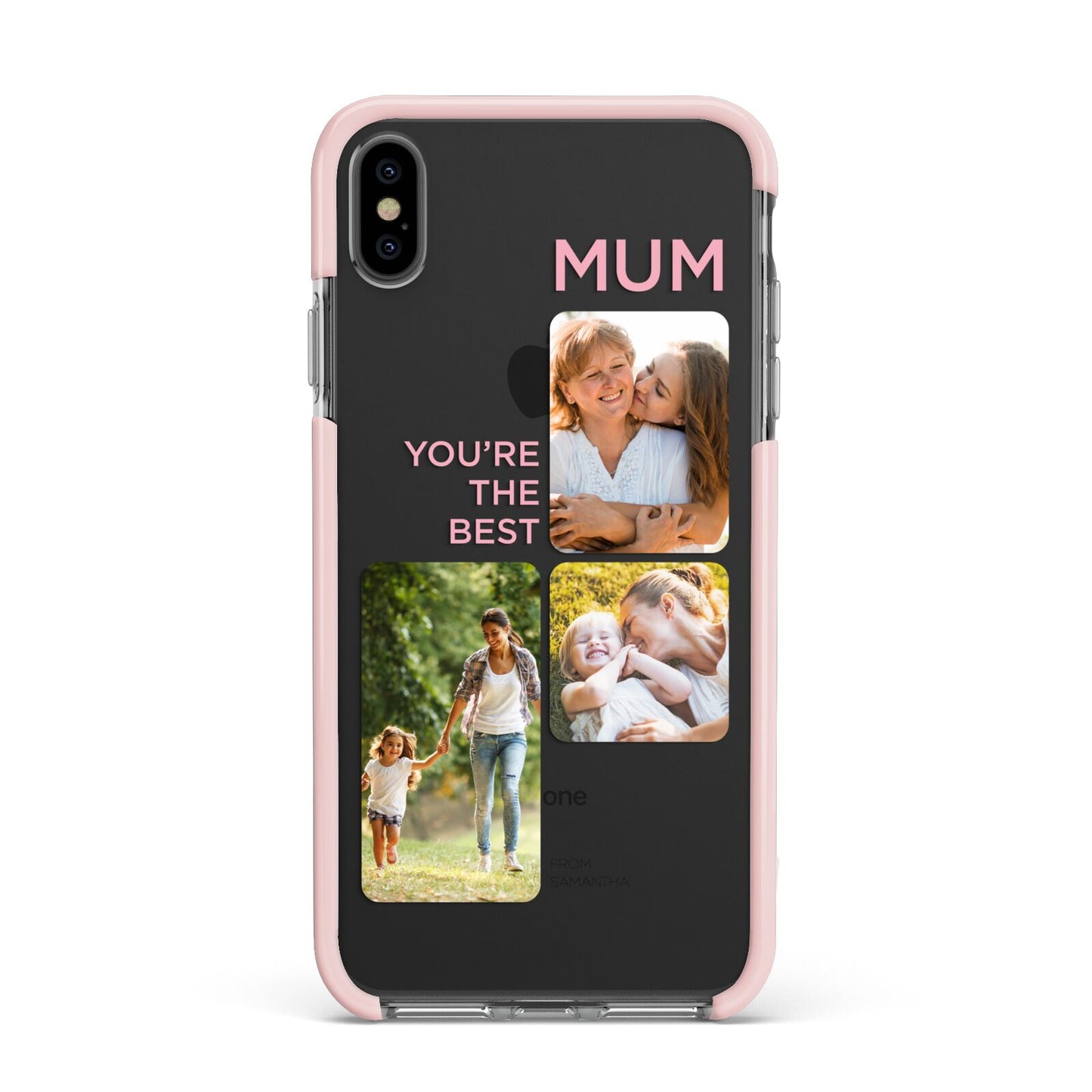 Personalised Mothers Day Apple iPhone Xs Max Impact Case Pink Edge on Black Phone