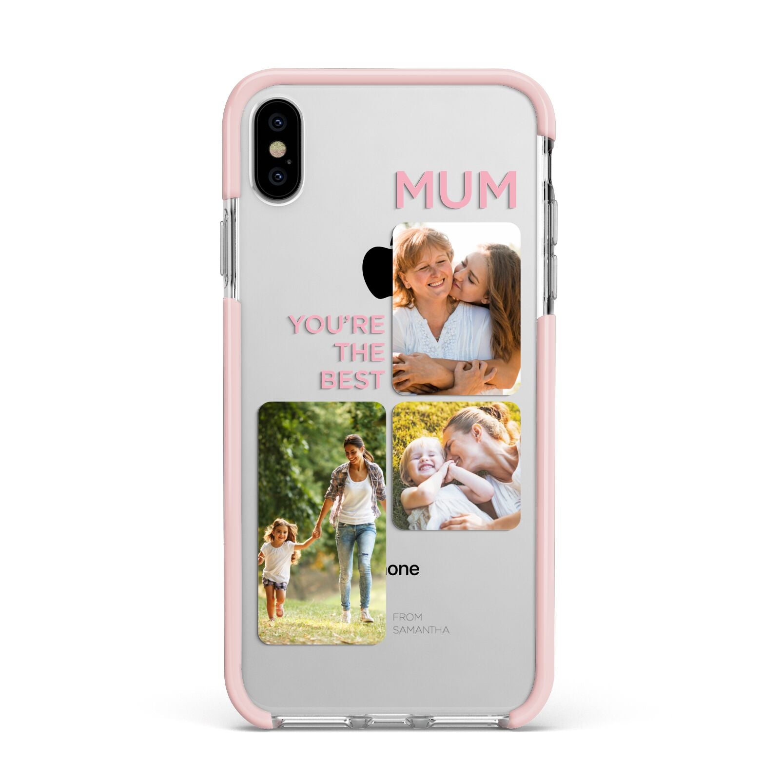 Personalised Mothers Day Apple iPhone Xs Max Impact Case Pink Edge on Silver Phone