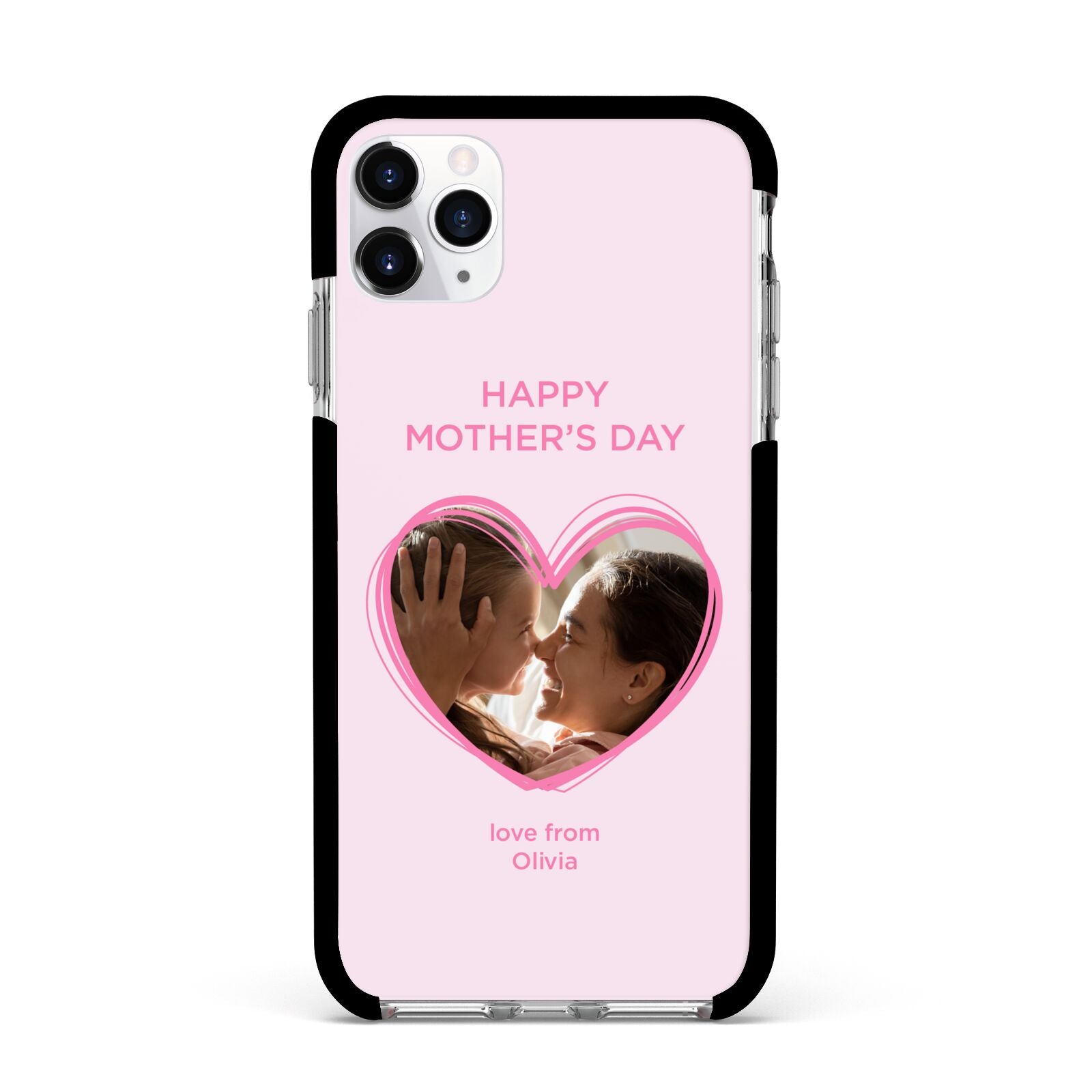 Personalised Mothers Day Photo Name Apple iPhone 11 Pro Max in Silver with Black Impact Case