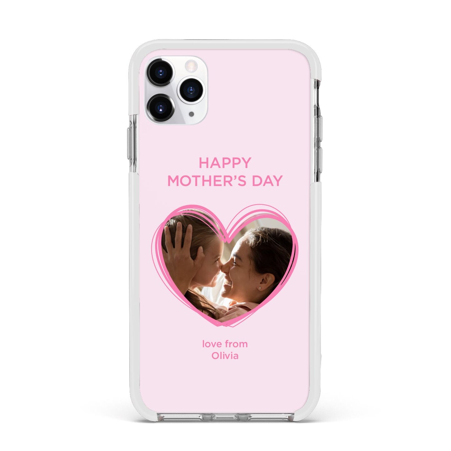 Personalised Mothers Day Photo Name Apple iPhone 11 Pro Max in Silver with White Impact Case