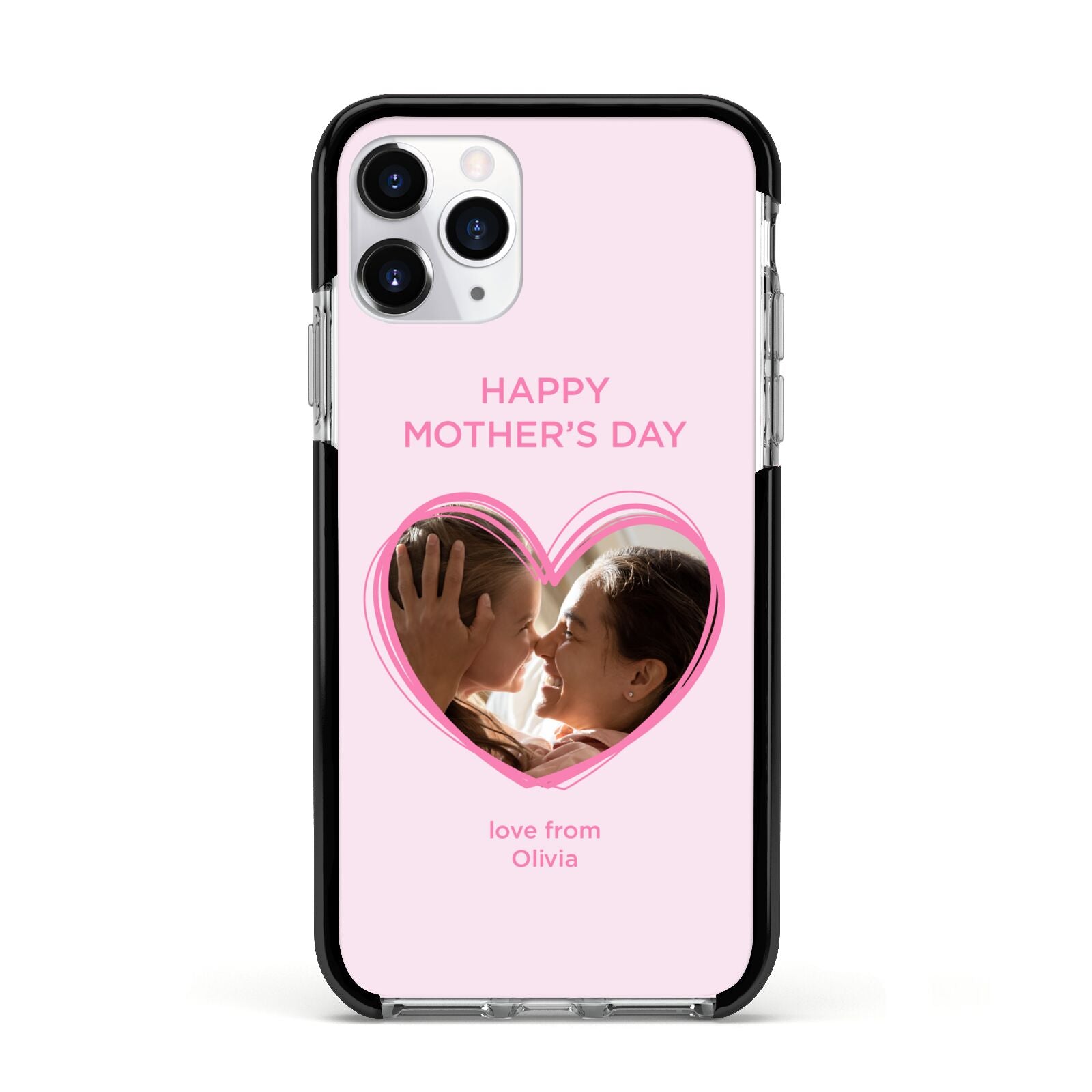 Personalised Mothers Day Photo Name Apple iPhone 11 Pro in Silver with Black Impact Case