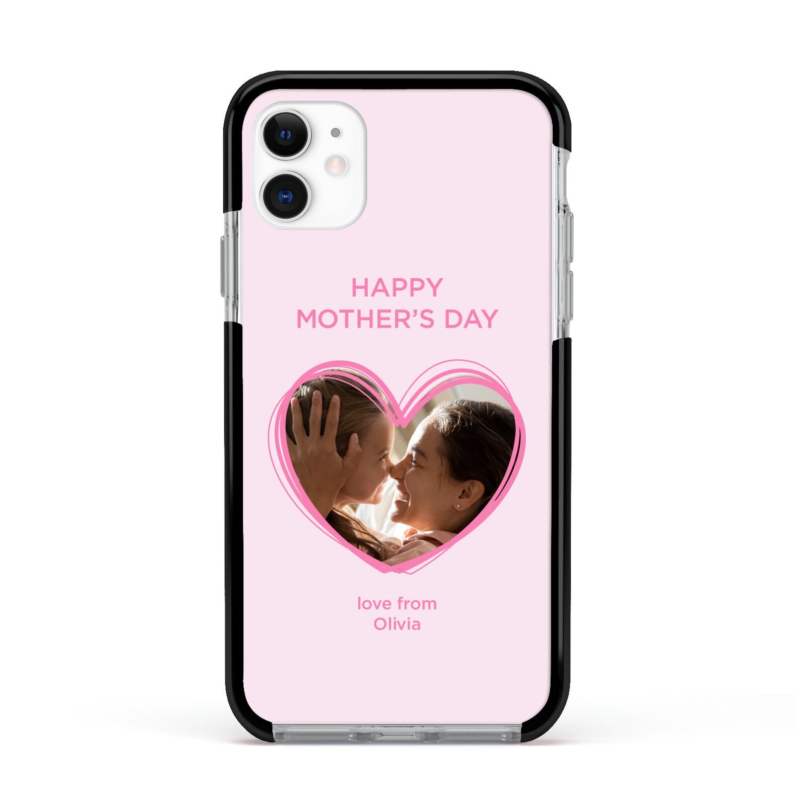 Personalised Mothers Day Photo Name Apple iPhone 11 in White with Black Impact Case