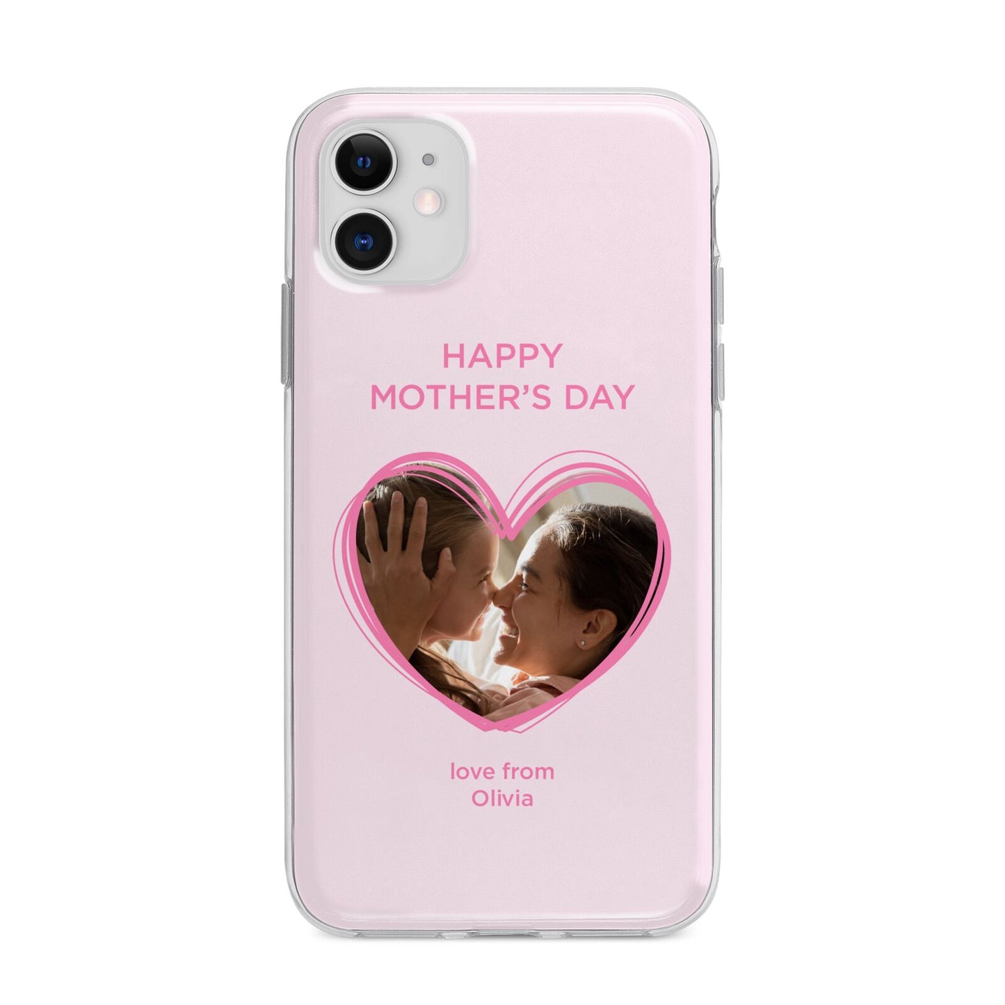 Personalised Mothers Day Photo Name Apple iPhone 11 in White with Bumper Case