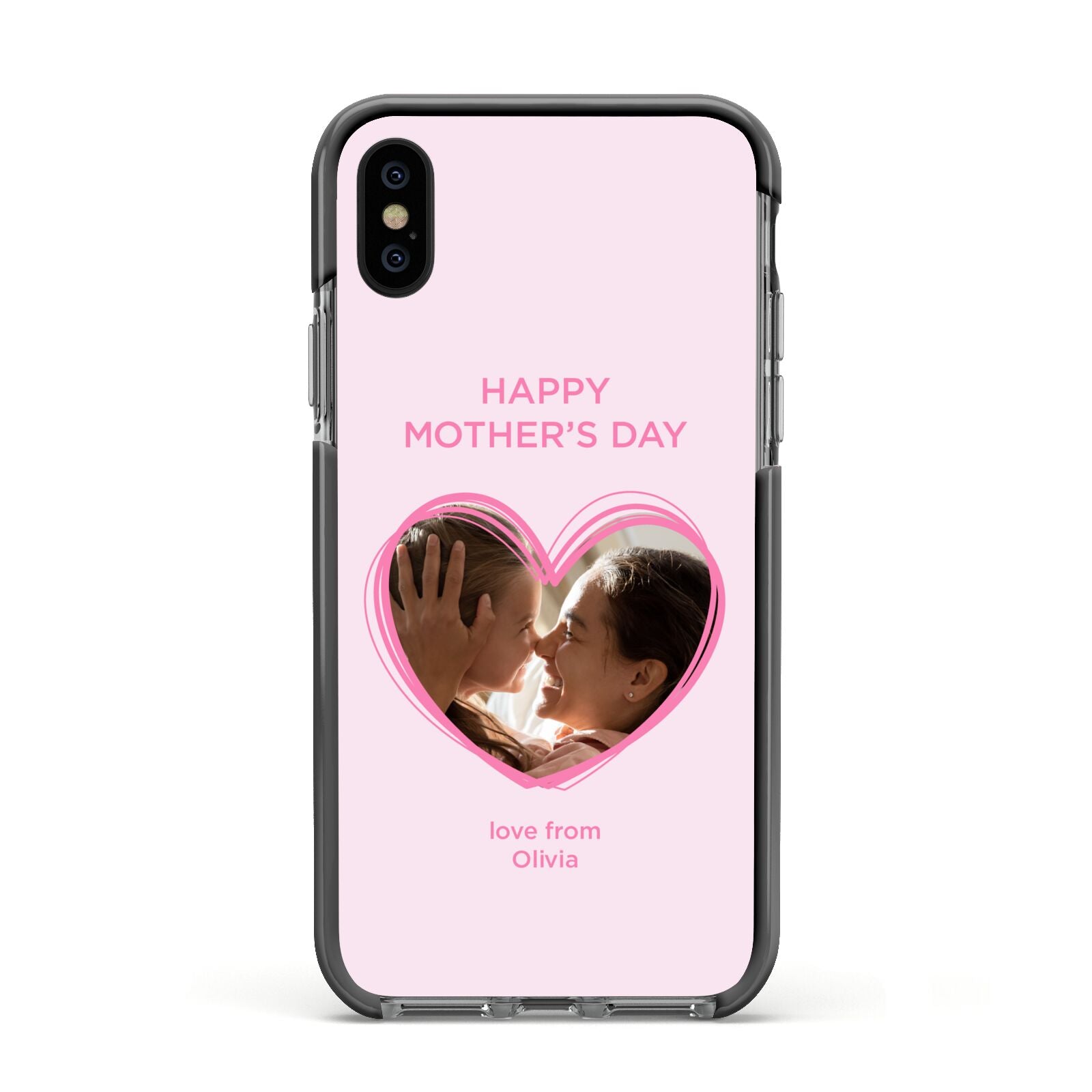 Personalised Mothers Day Photo Name Apple iPhone Xs Impact Case Black Edge on Black Phone