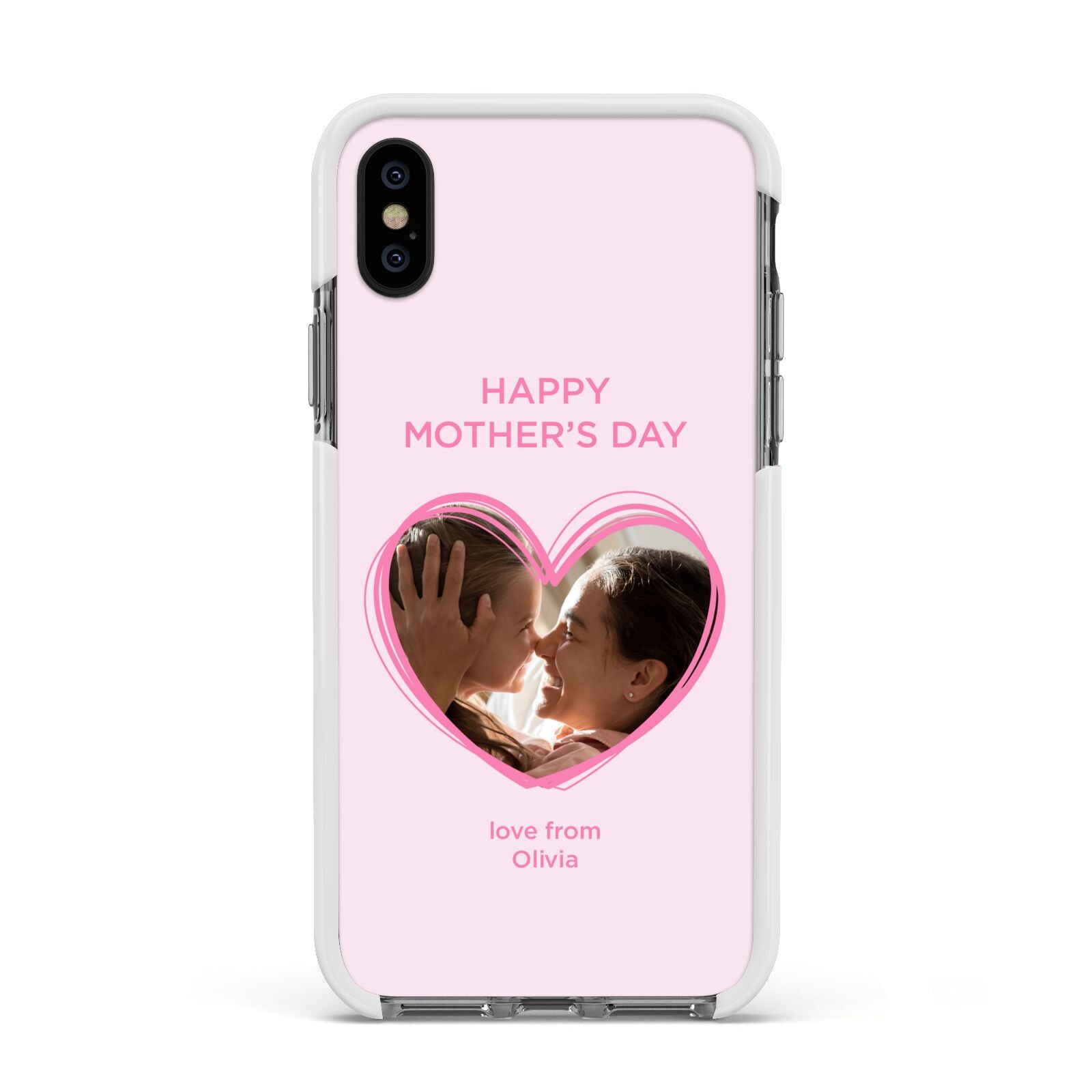 Personalised Mothers Day Photo Name Apple iPhone Xs Impact Case White Edge on Black Phone