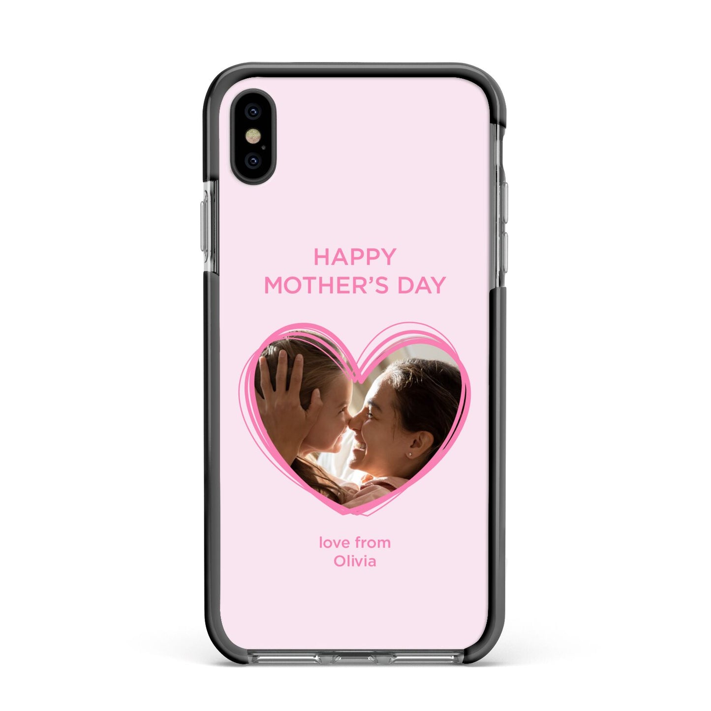 Personalised Mothers Day Photo Name Apple iPhone Xs Max Impact Case Black Edge on Black Phone