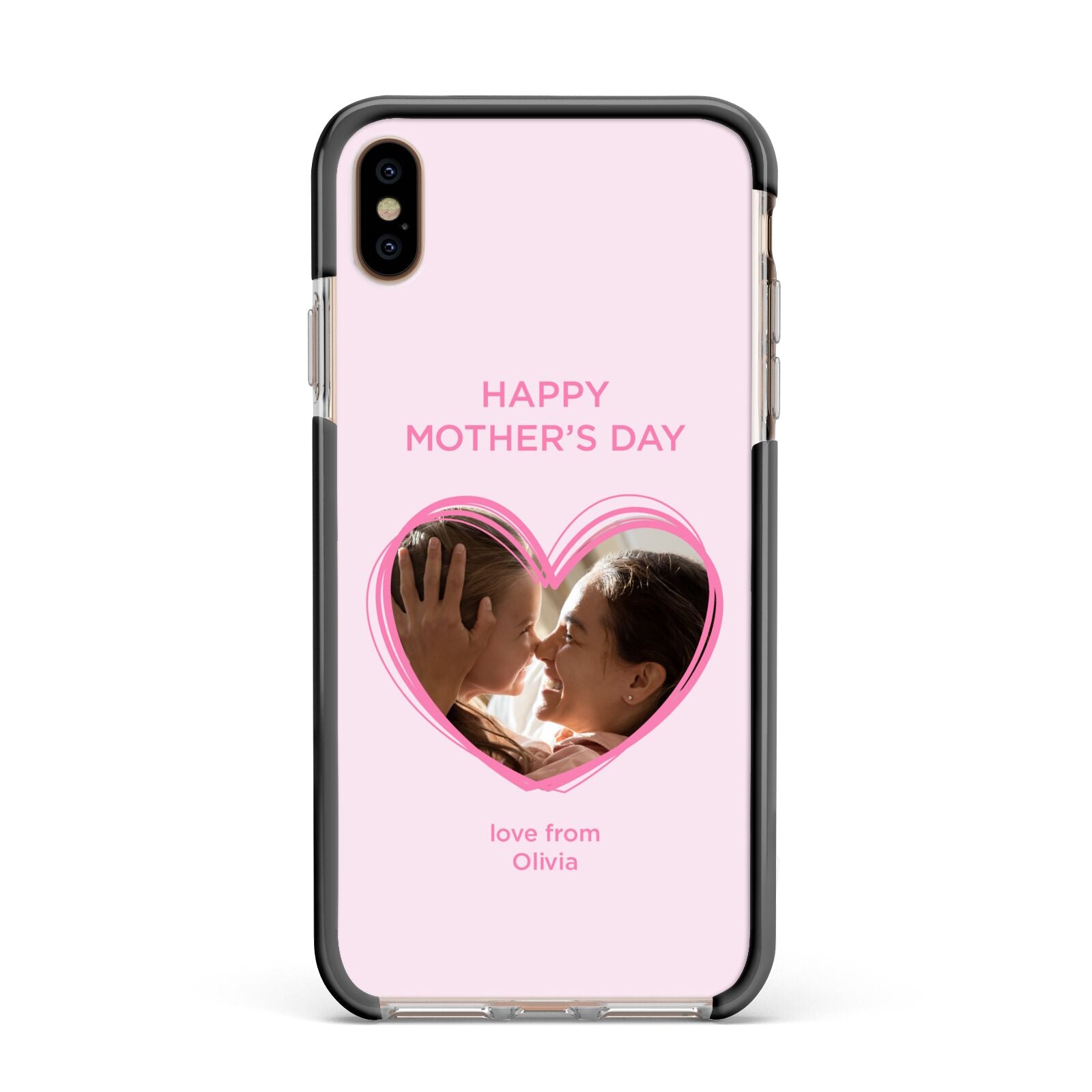 Personalised Mothers Day Photo Name Apple iPhone Xs Max Impact Case Black Edge on Gold Phone