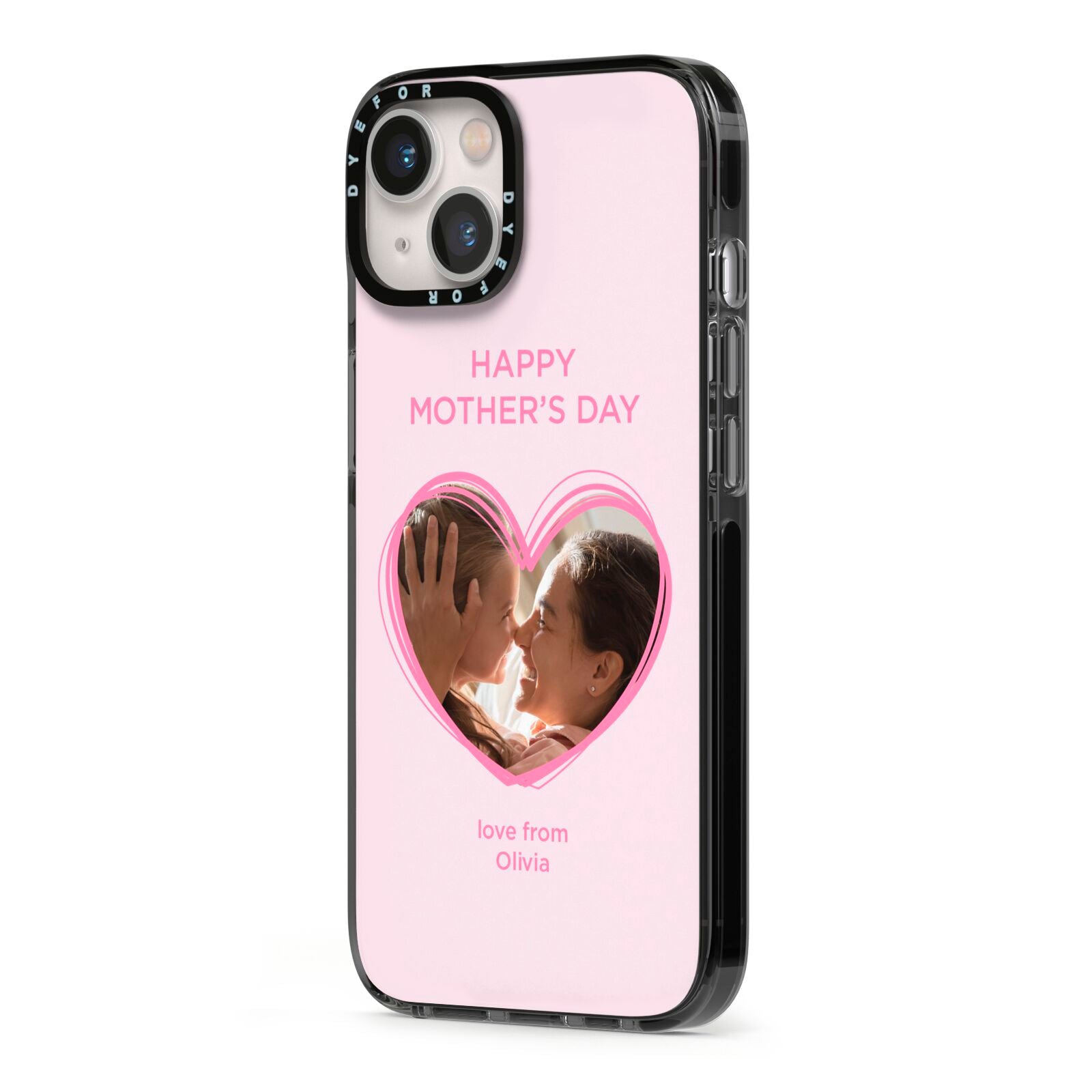 Personalised Mothers Day Photo Name iPhone 13 Black Impact Case Side Angle on Silver phone