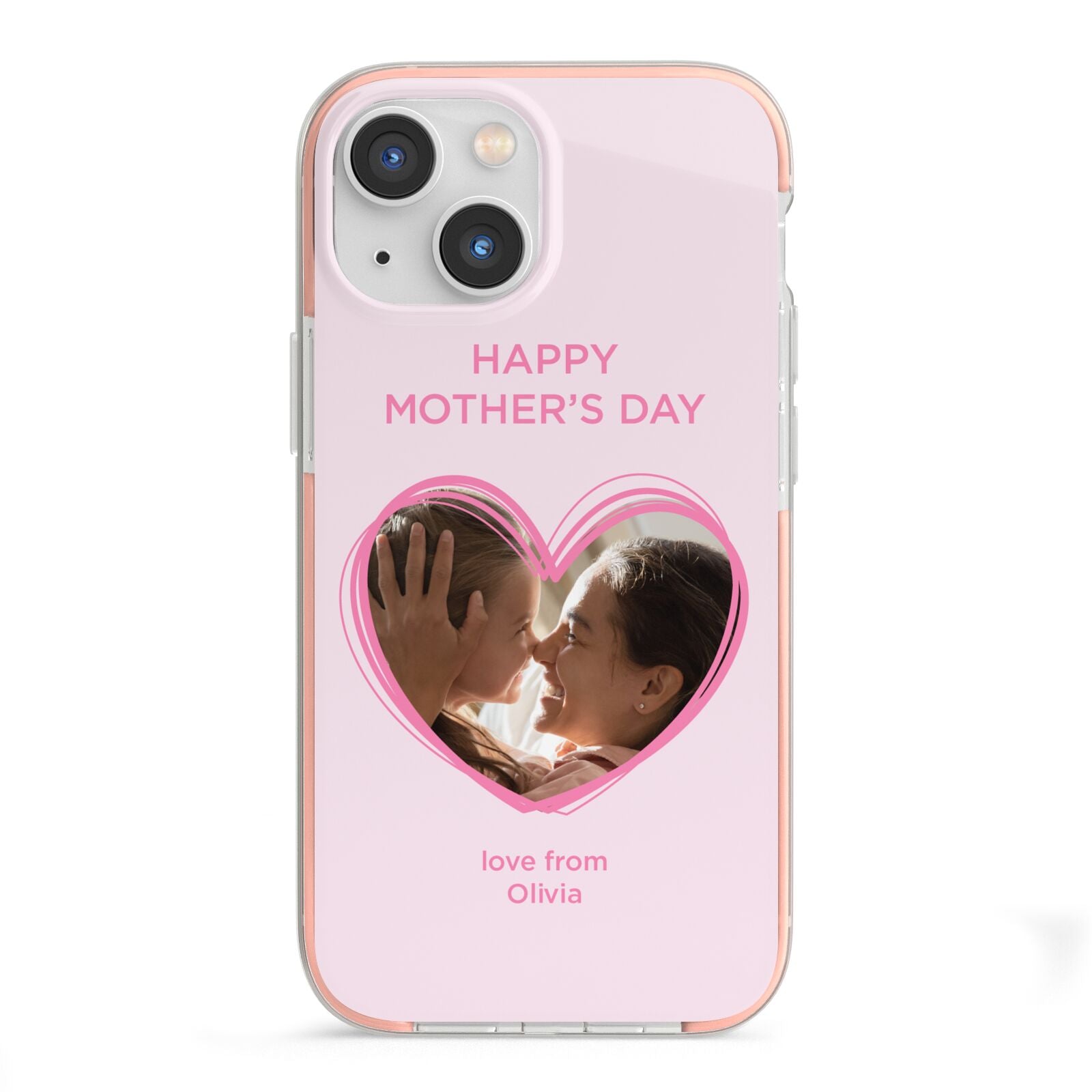 Personalised Mothers Day Photo Name iPhone 13 Mini TPU Impact Case with Pink Edges