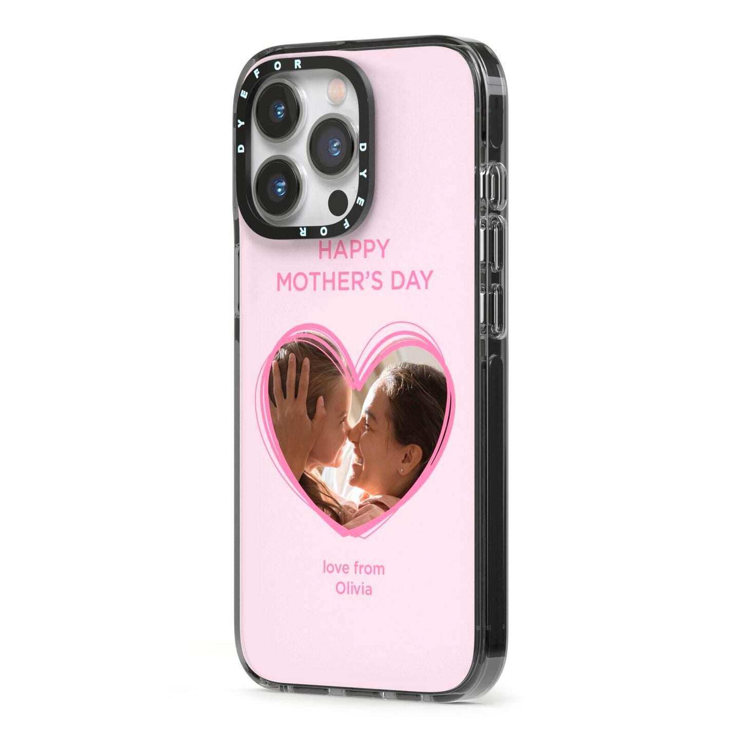 Personalised Mothers Day Photo Name iPhone 13 Pro Black Impact Case Side Angle on Silver phone