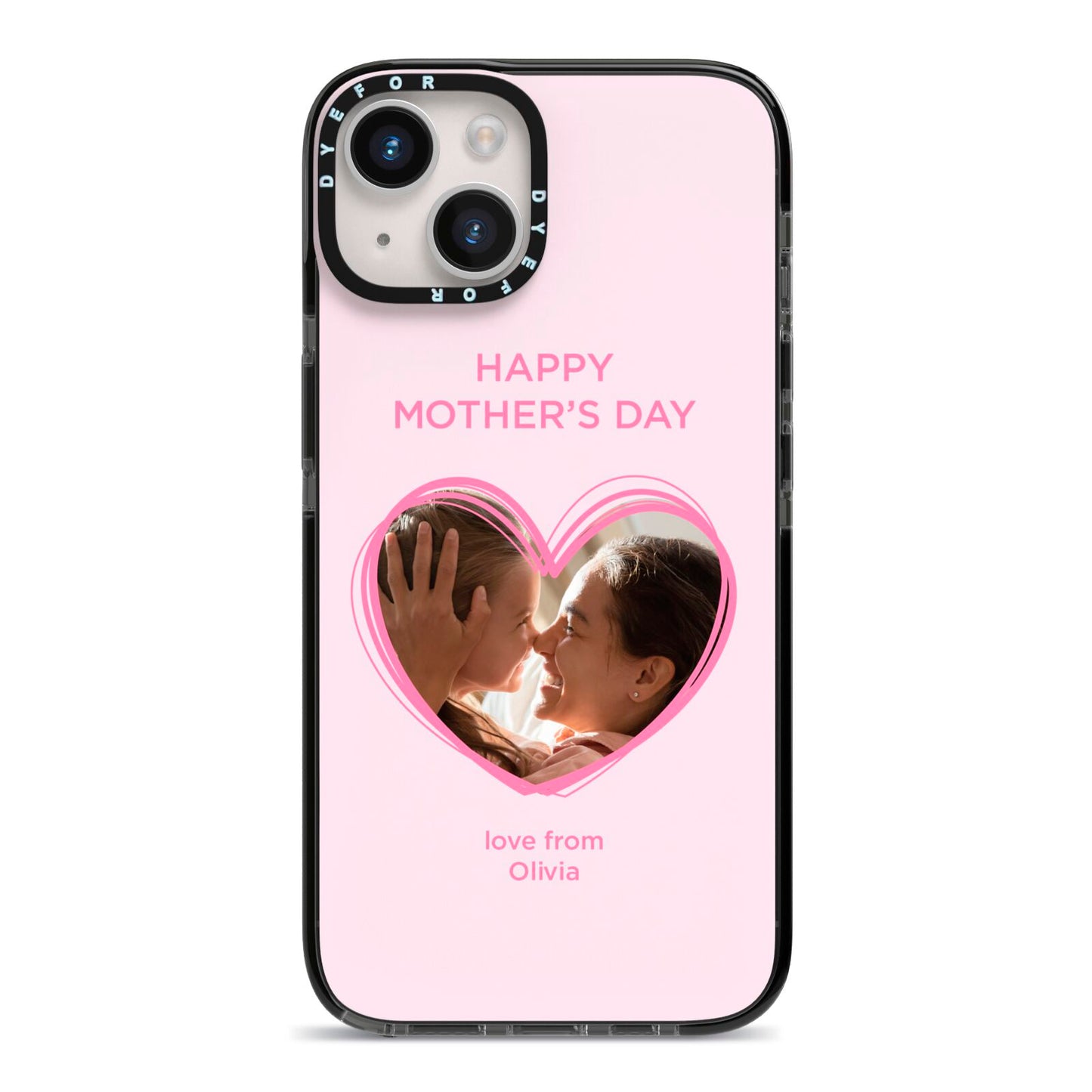 Personalised Mothers Day Photo Name iPhone 14 Black Impact Case on Silver phone