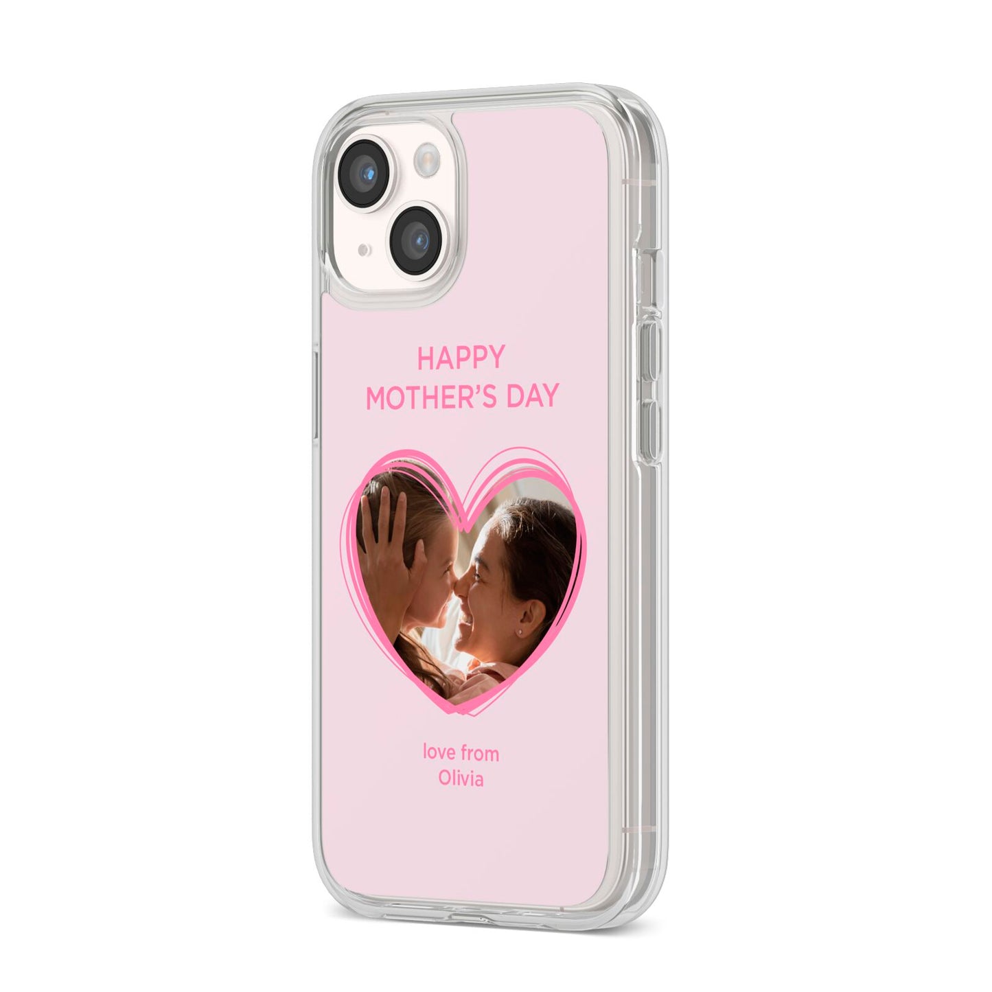 Personalised Mothers Day Photo Name iPhone 14 Clear Tough Case Starlight Angled Image