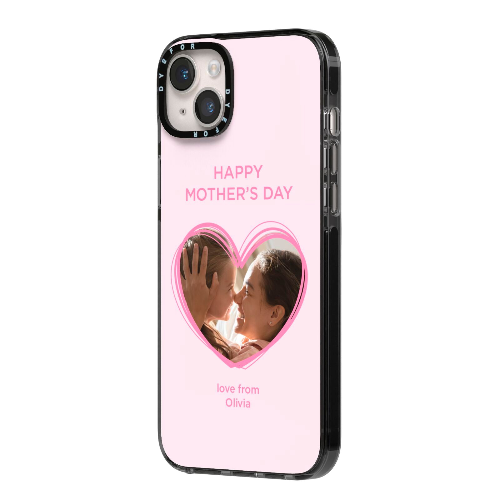 Personalised Mothers Day Photo Name iPhone 14 Plus Black Impact Case Side Angle on Silver phone