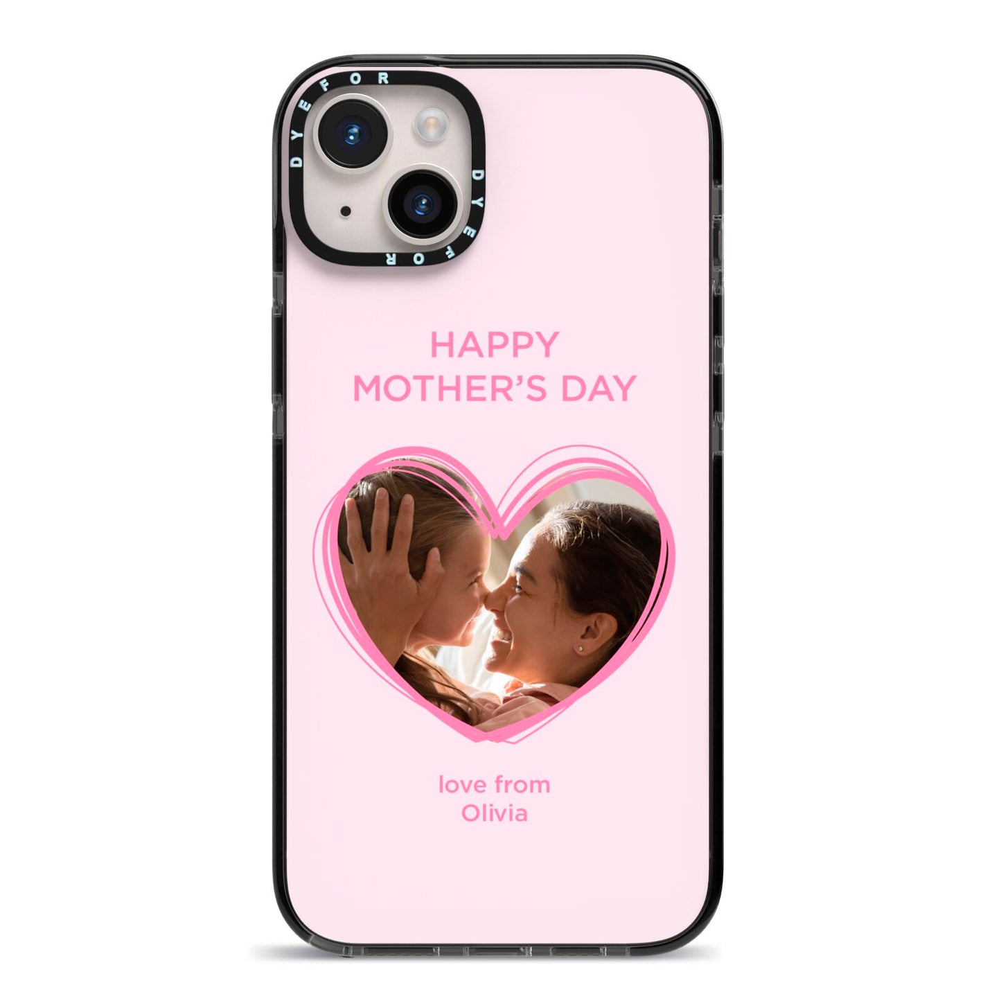 Personalised Mothers Day Photo Name iPhone 14 Plus Black Impact Case on Silver phone