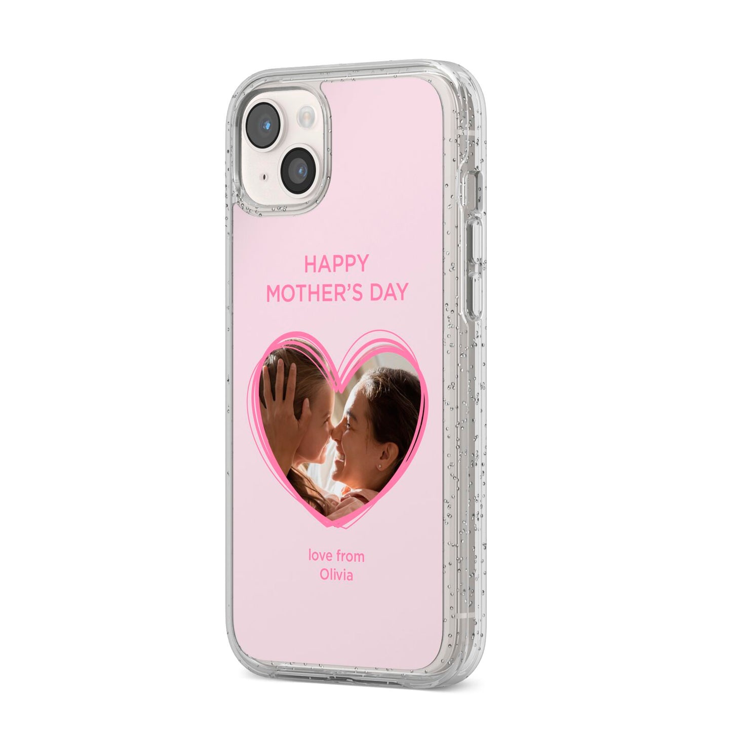 Personalised Mothers Day Photo Name iPhone 14 Plus Glitter Tough Case Starlight Angled Image