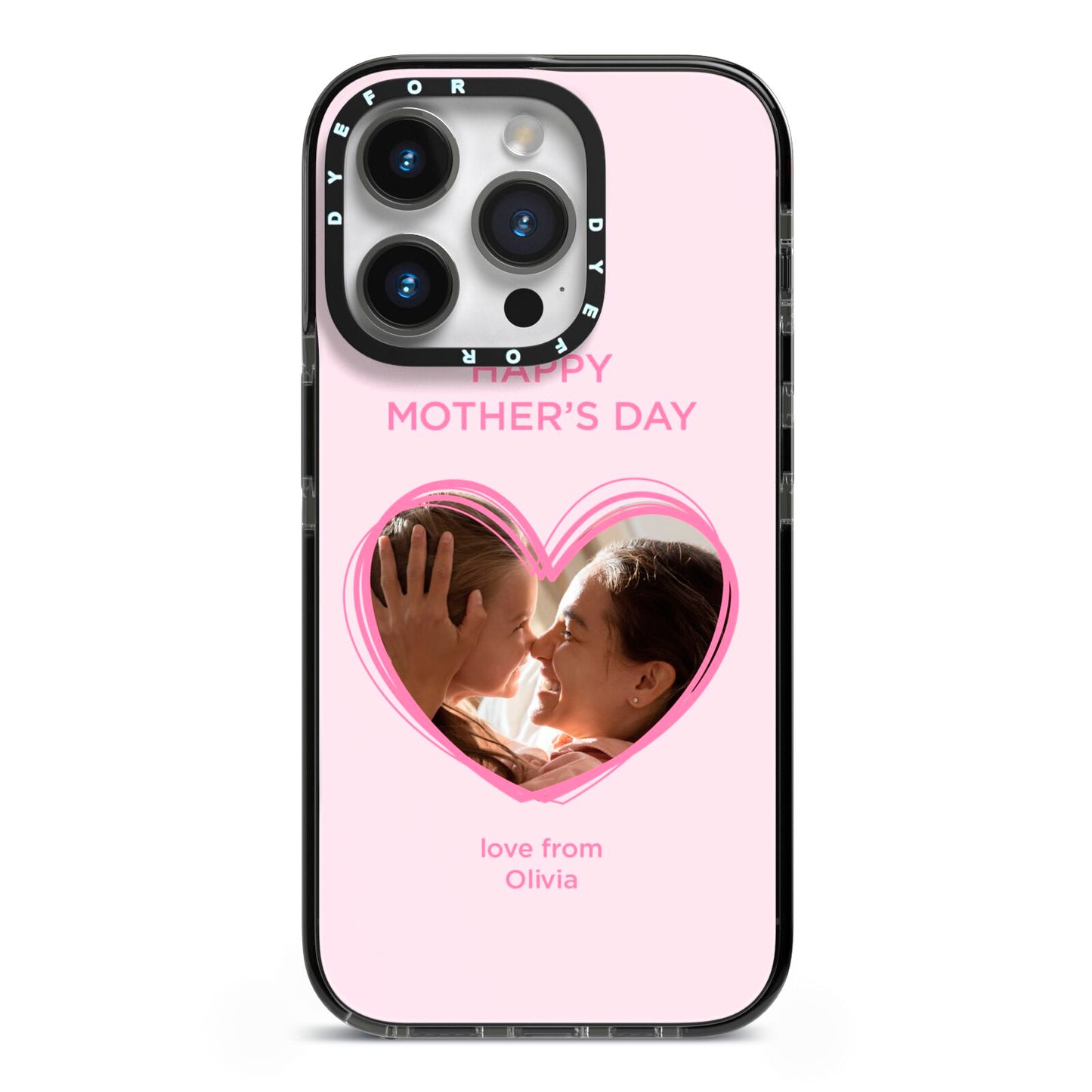 Personalised Mothers Day Photo Name iPhone 14 Pro Black Impact Case on Silver phone