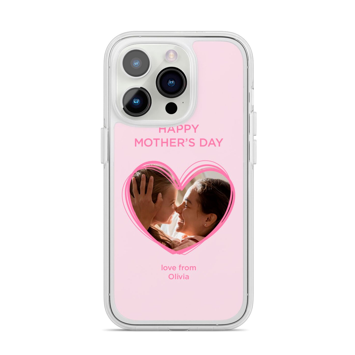 Personalised Mothers Day Photo Name iPhone 14 Pro Clear Tough Case Silver