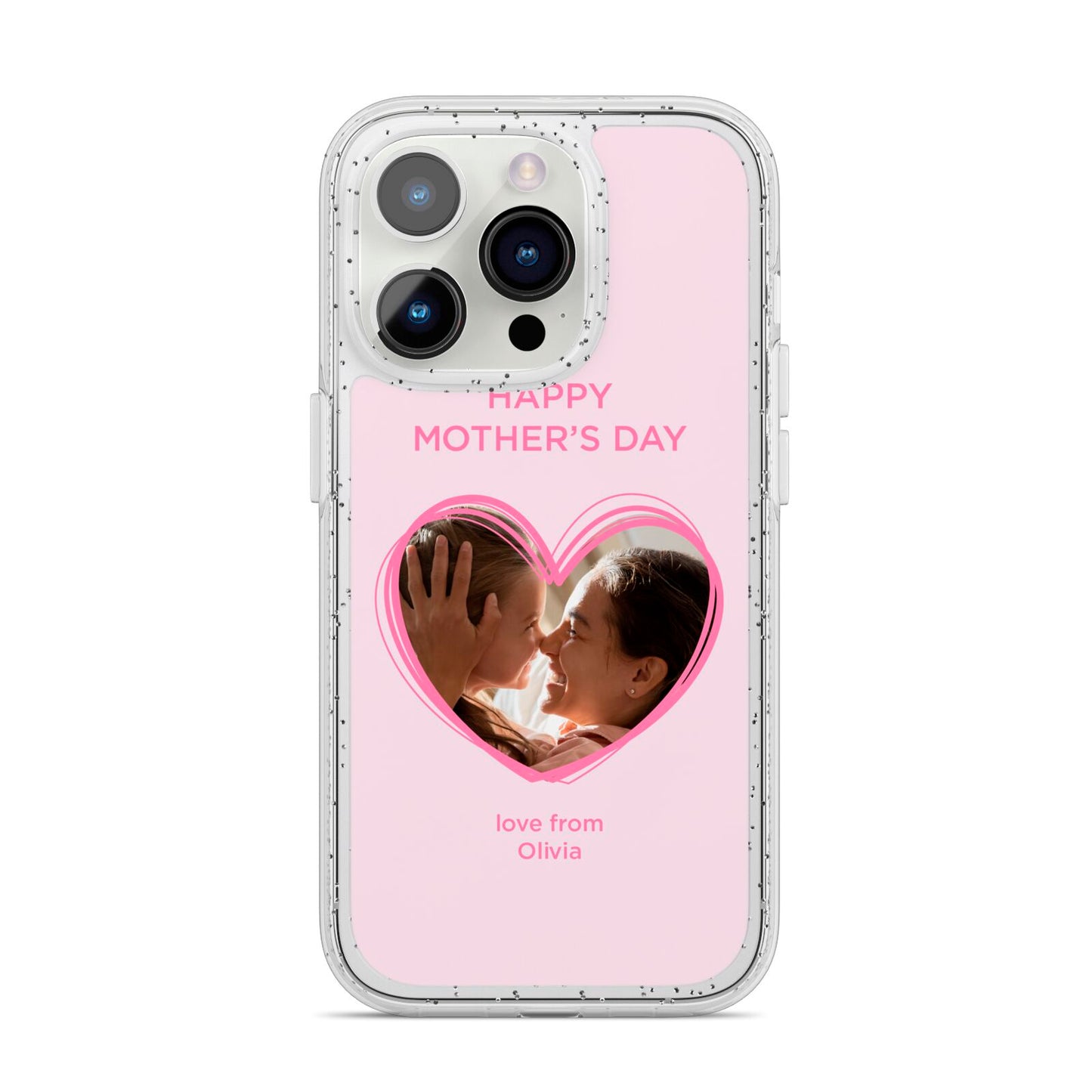 Personalised Mothers Day Photo Name iPhone 14 Pro Glitter Tough Case Silver