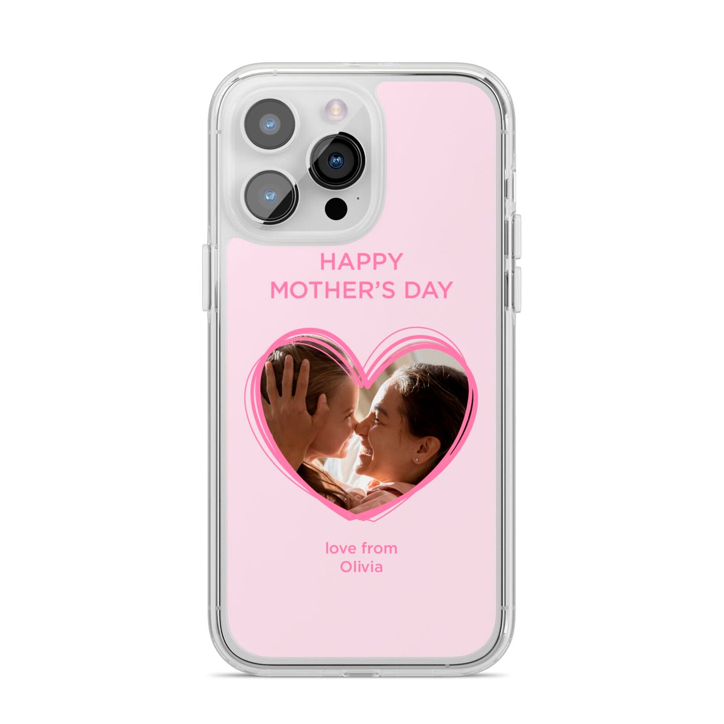 Personalised Mothers Day Photo Name iPhone 14 Pro Max Clear Tough Case Silver