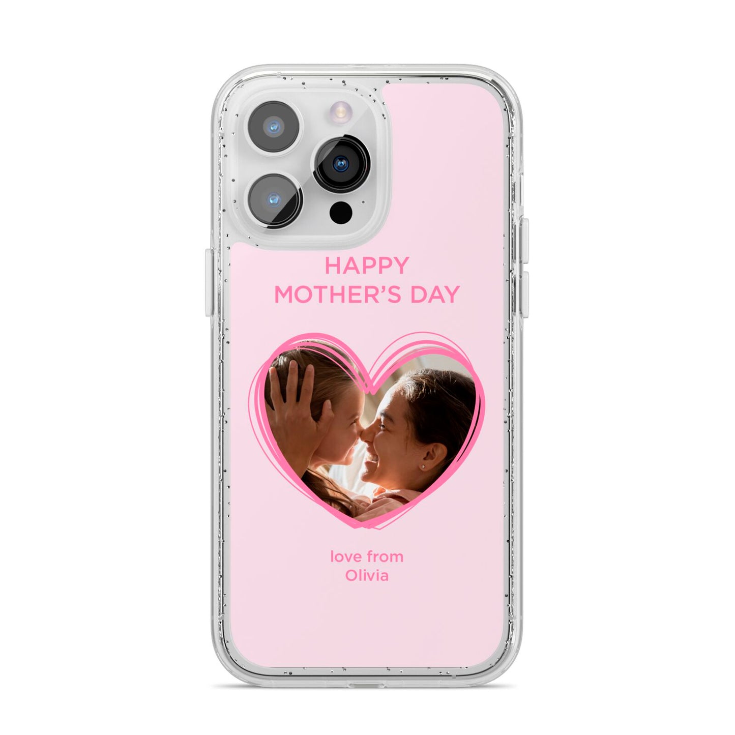 Personalised Mothers Day Photo Name iPhone 14 Pro Max Glitter Tough Case Silver