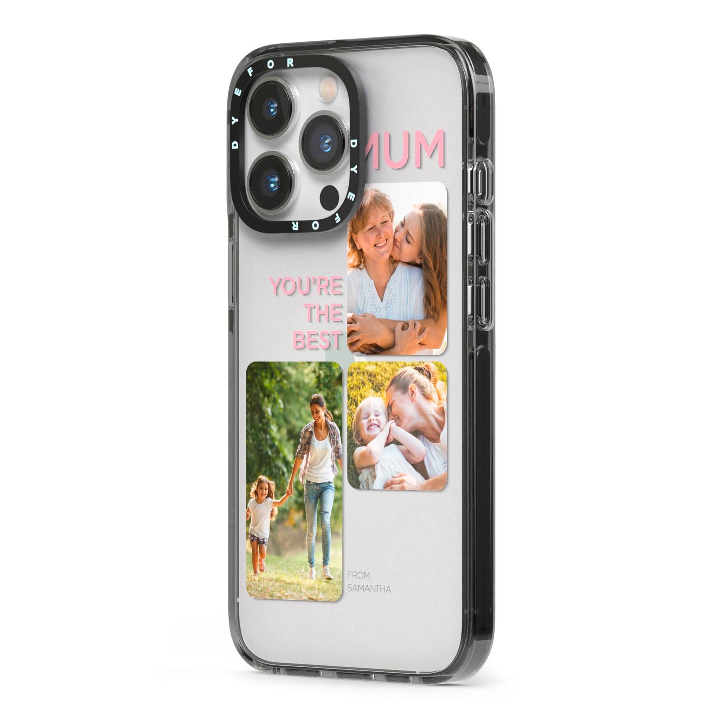 Personalised Mothers Day iPhone 13 Pro Black Impact Case Side Angle on Silver phone