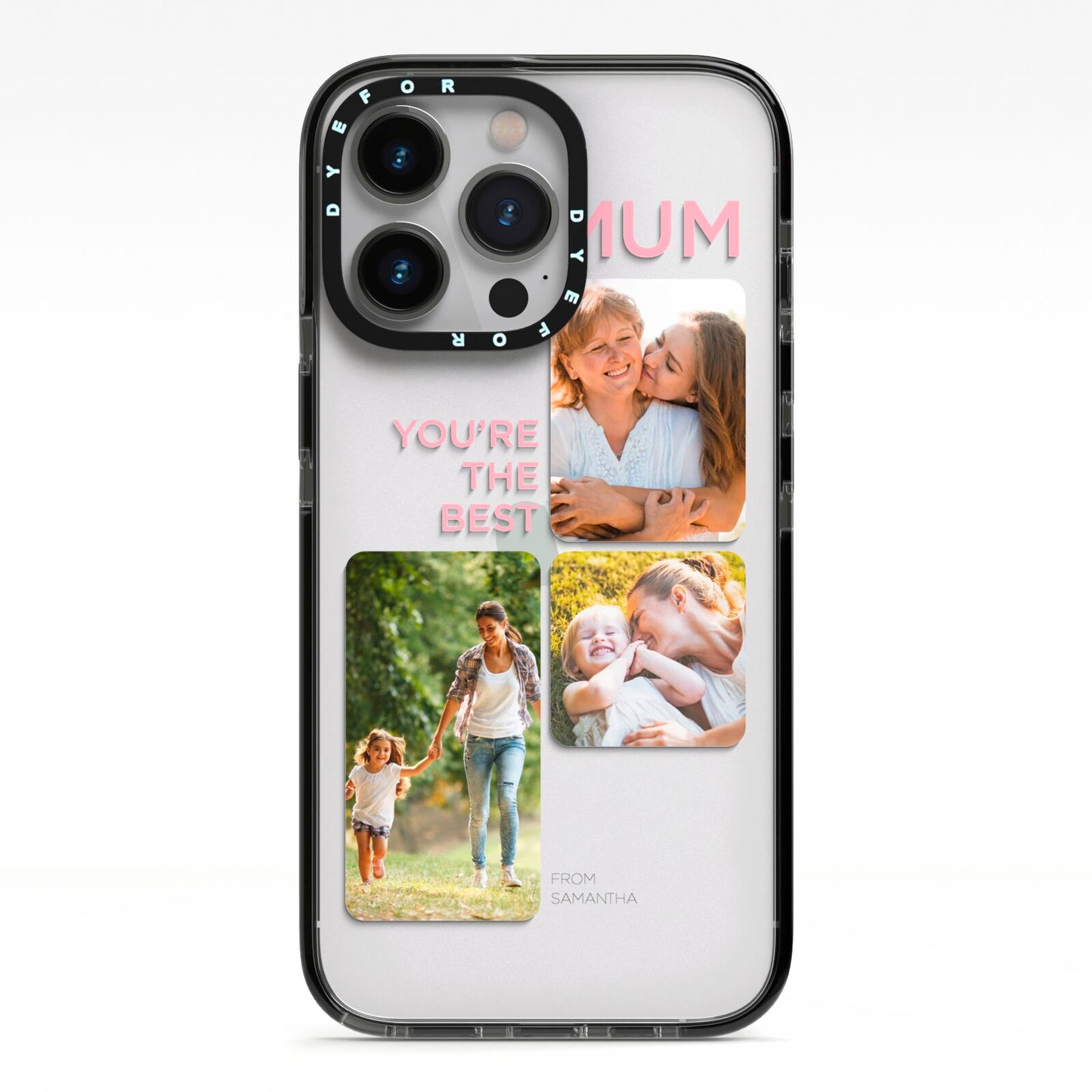 Personalised Mothers Day iPhone 13 Pro Black Impact Case on Silver phone