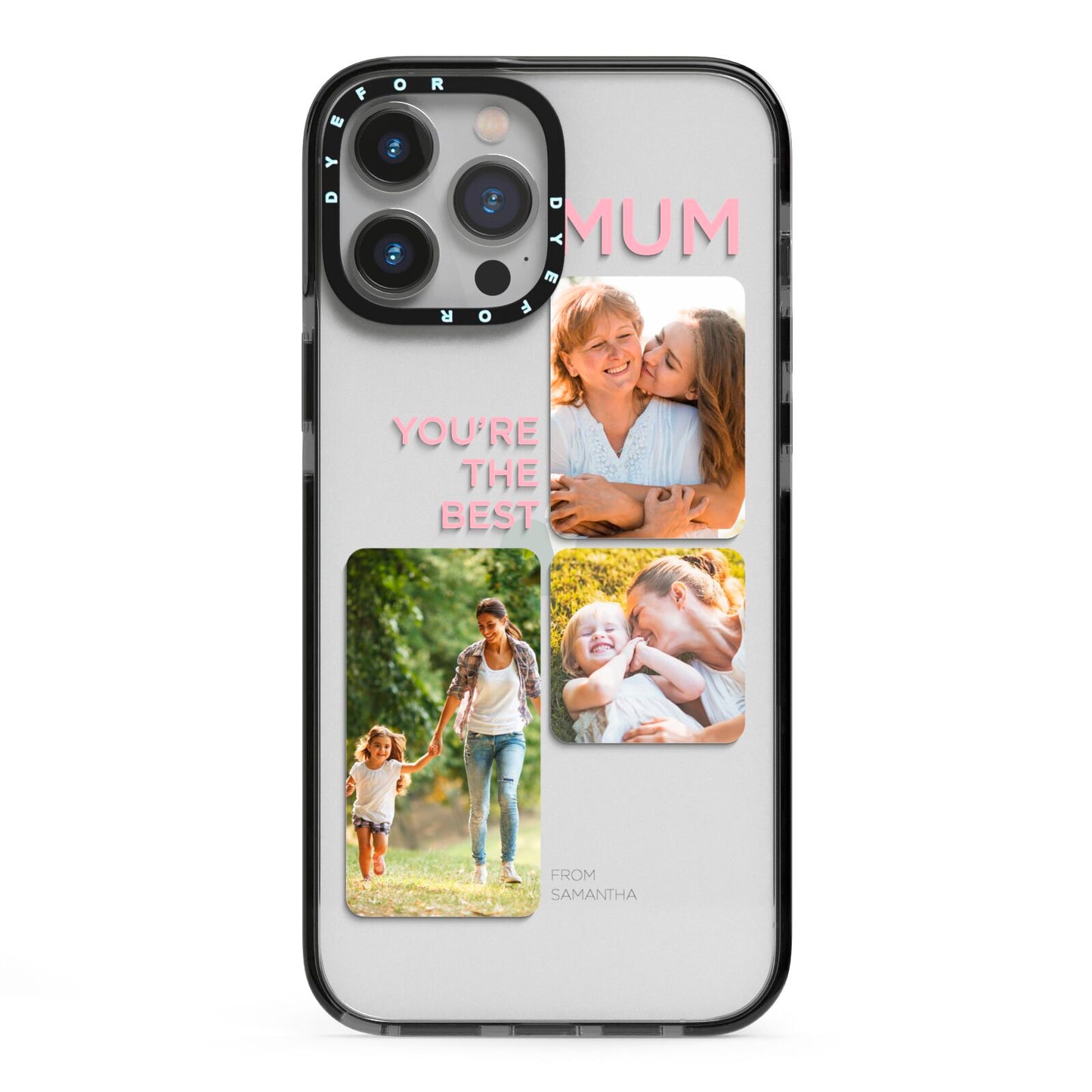 Personalised Mothers Day iPhone 13 Pro Max Black Impact Case on Silver phone