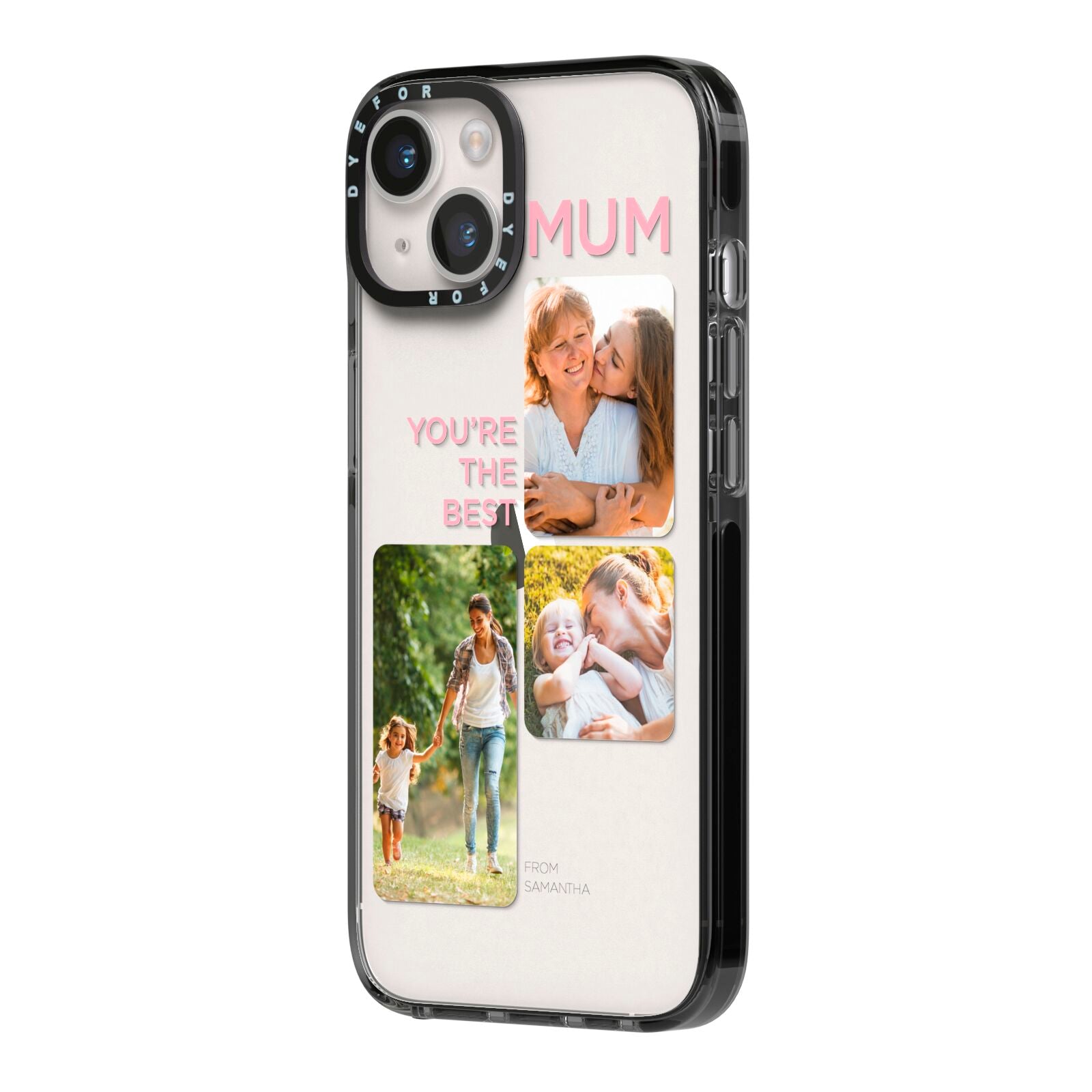 Personalised Mothers Day iPhone 14 Black Impact Case Side Angle on Silver phone