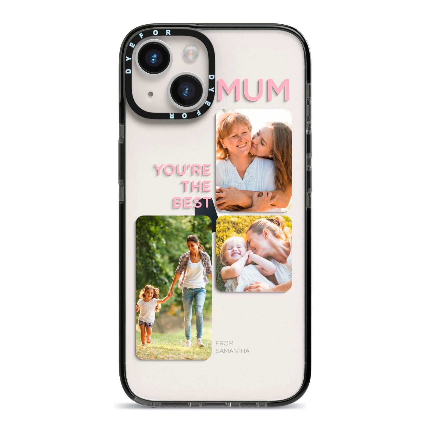 Personalised Mothers Day iPhone 14 Black Impact Case on Silver phone