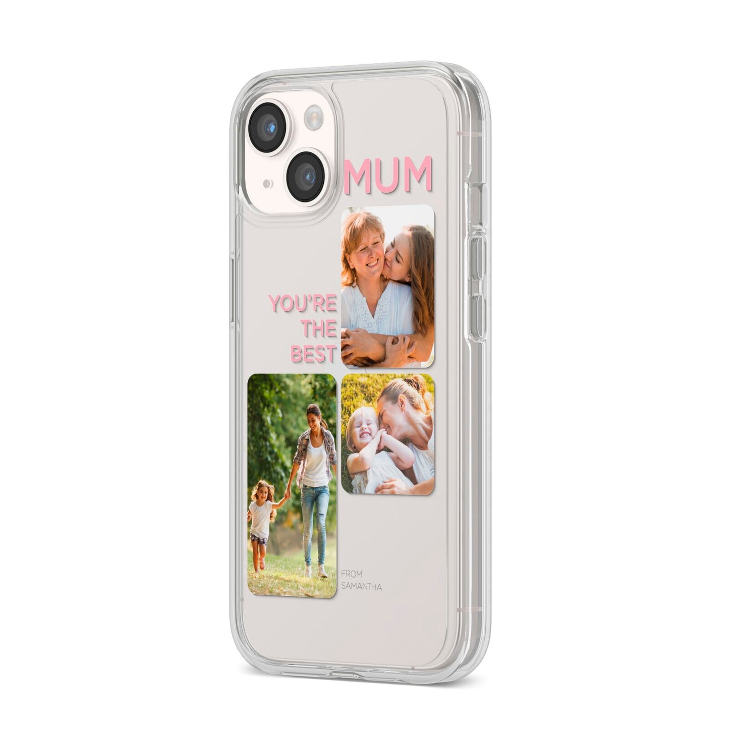 Personalised Mothers Day iPhone 14 Clear Tough Case Starlight Angled Image