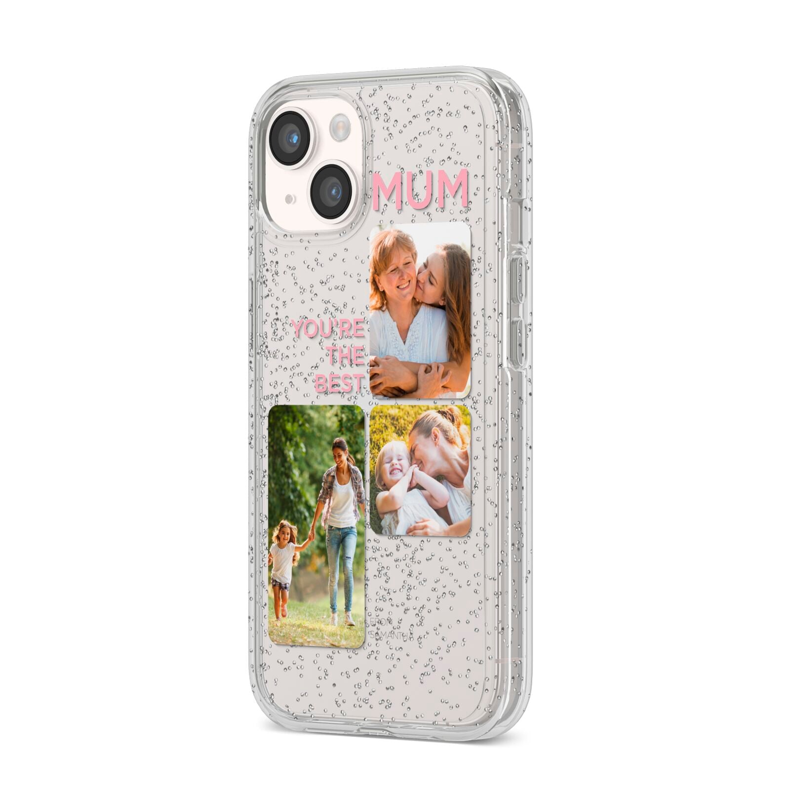 Personalised Mothers Day iPhone 14 Glitter Tough Case Starlight Angled Image