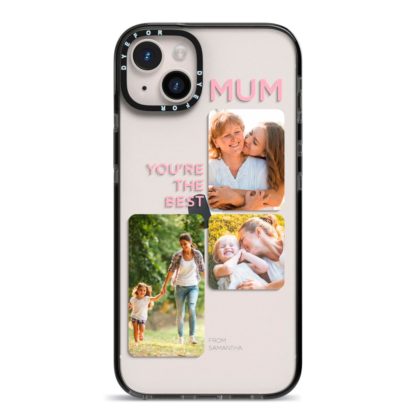 Personalised Mothers Day iPhone 14 Plus Black Impact Case on Silver phone