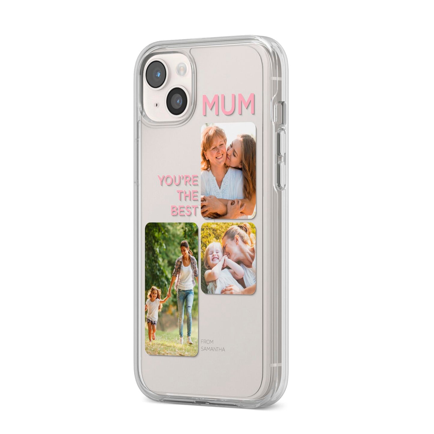 Personalised Mothers Day iPhone 14 Plus Clear Tough Case Starlight Angled Image