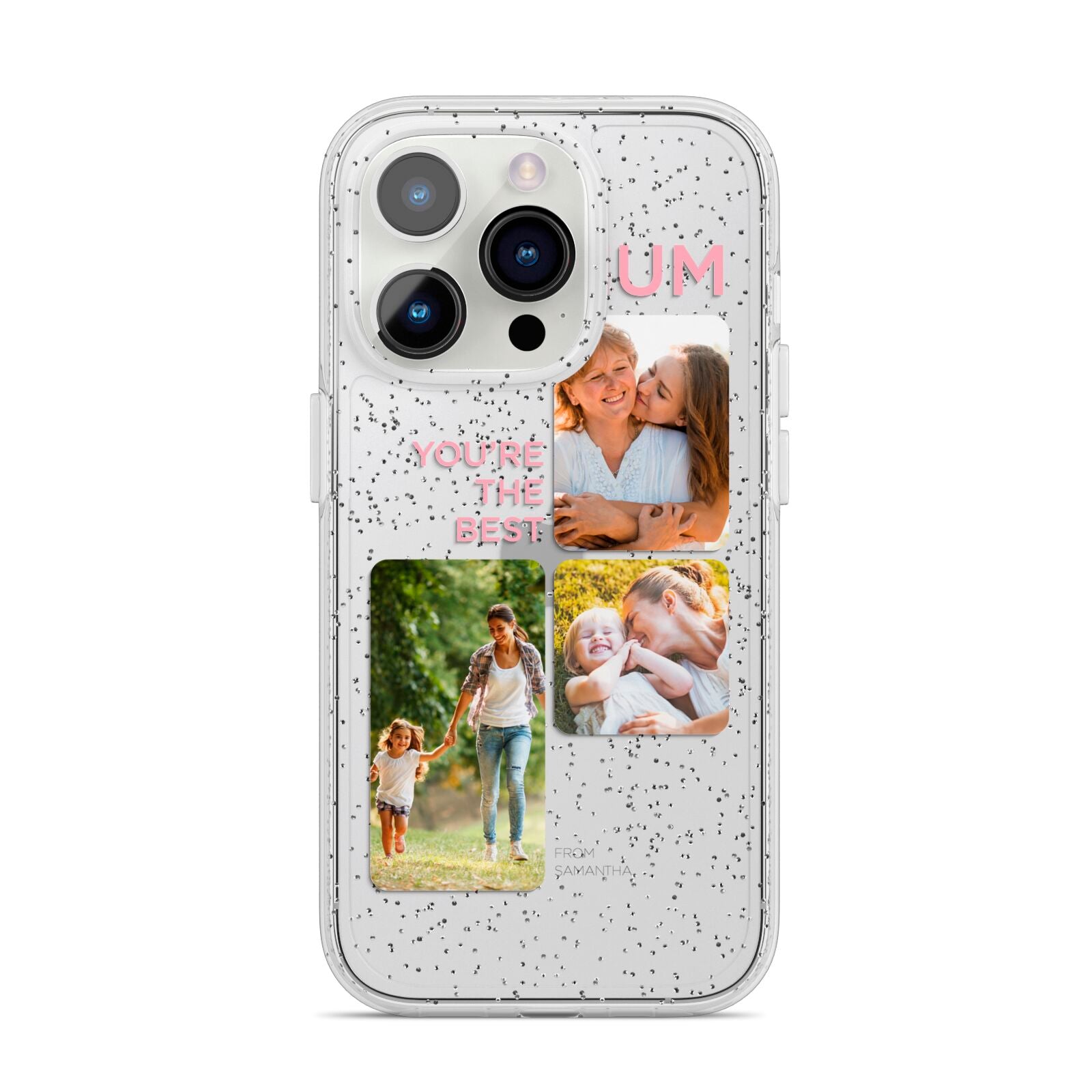 Personalised Mothers Day iPhone 14 Pro Glitter Tough Case Silver