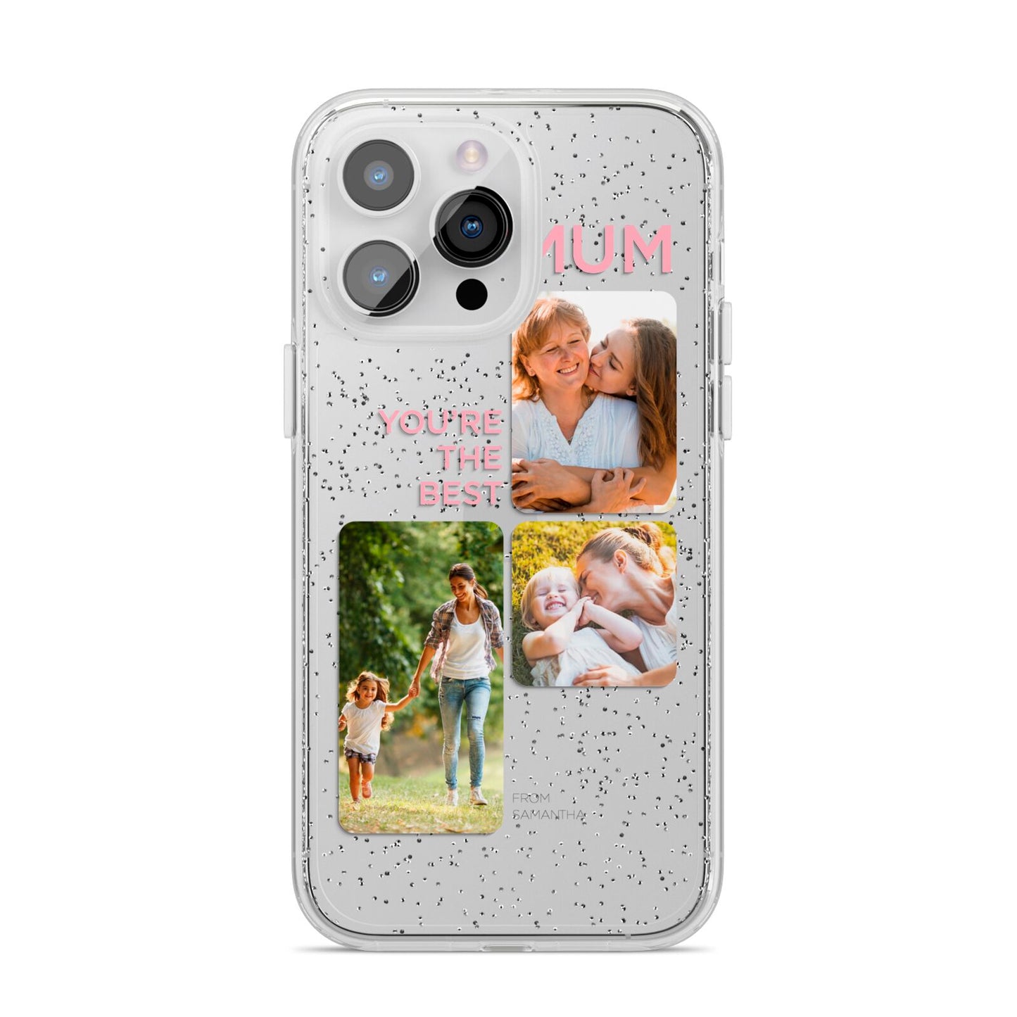 Personalised Mothers Day iPhone 14 Pro Max Glitter Tough Case Silver