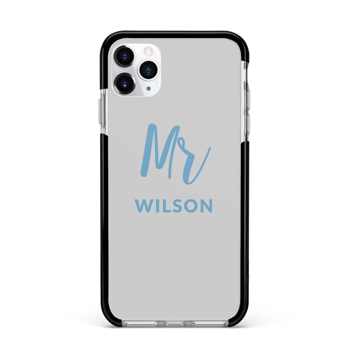 Personalised Mr Couple Apple iPhone 11 Pro Max in Silver with Black Impact Case