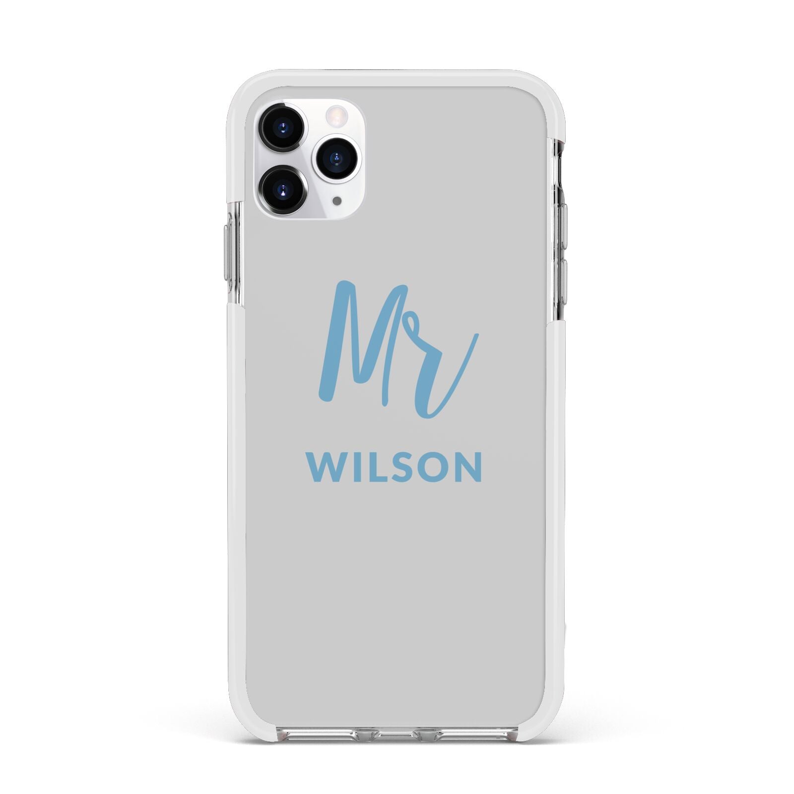 Personalised Mr Couple Apple iPhone 11 Pro Max in Silver with White Impact Case