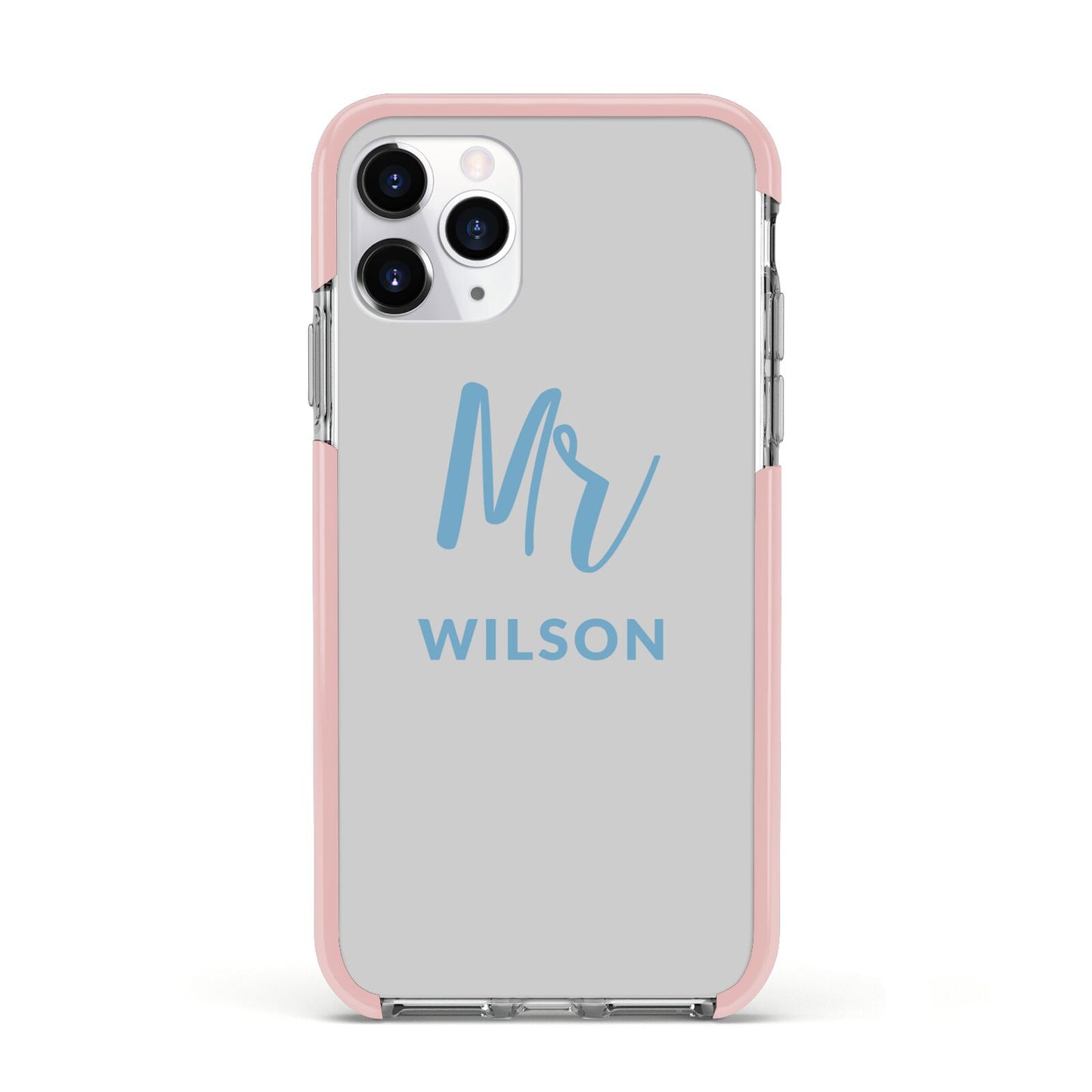 Personalised Mr Couple Apple iPhone 11 Pro in Silver with Pink Impact Case