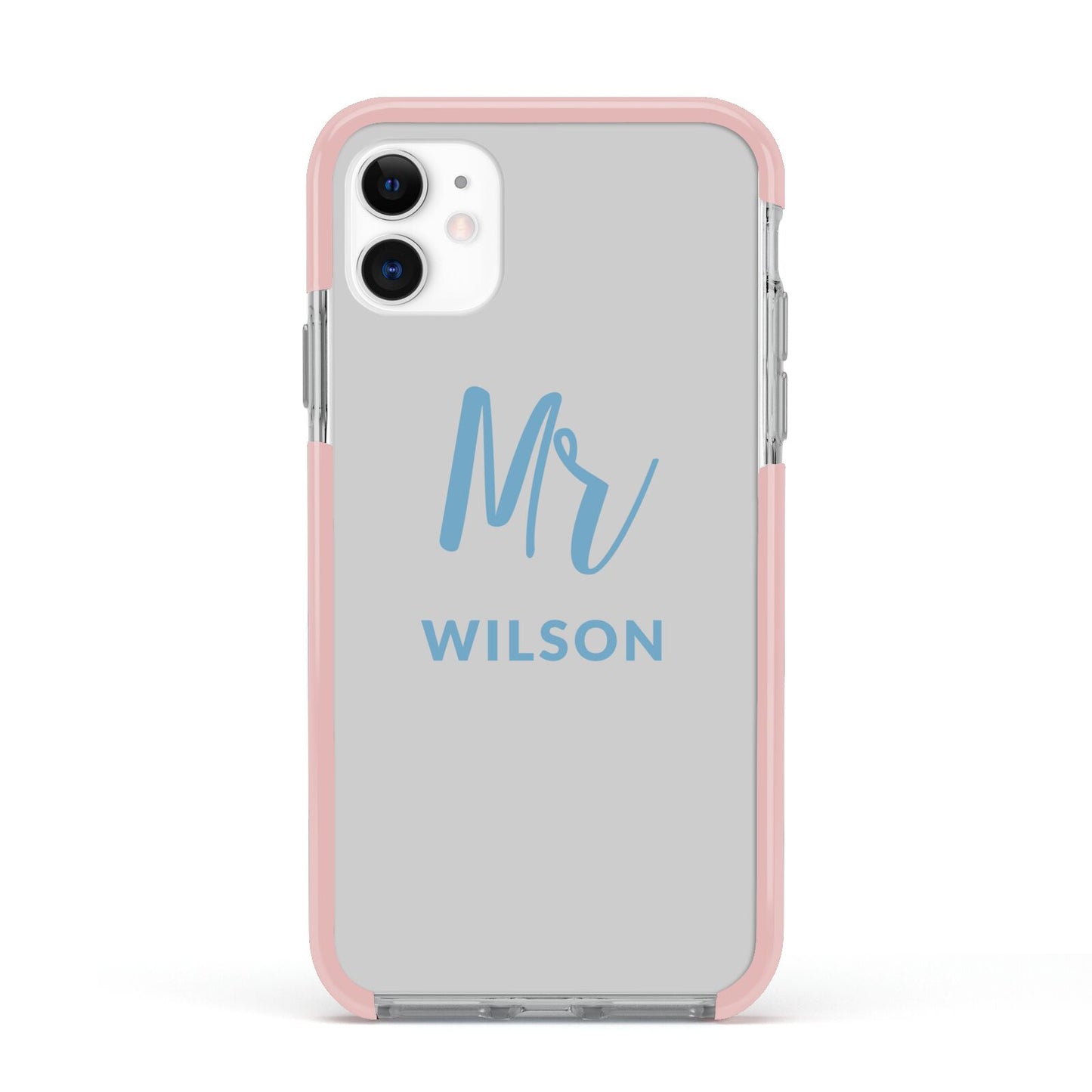 Personalised Mr Couple Apple iPhone 11 in White with Pink Impact Case