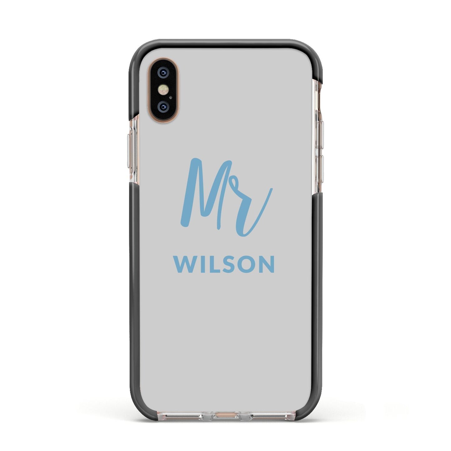 Personalised Mr Couple Apple iPhone Xs Impact Case Black Edge on Gold Phone