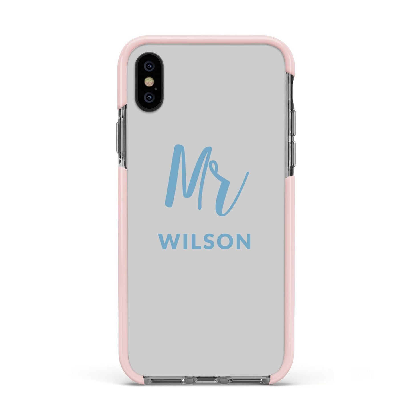 Personalised Mr Couple Apple iPhone Xs Impact Case Pink Edge on Black Phone