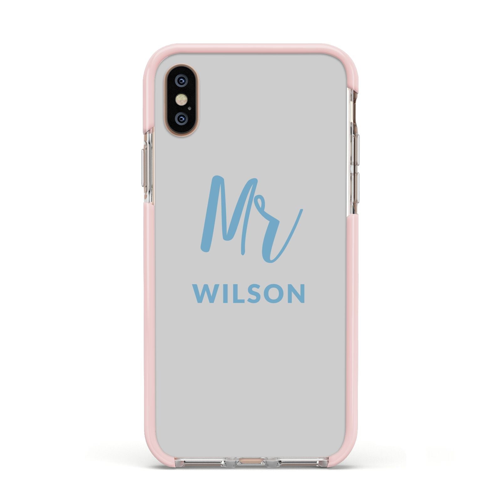 Personalised Mr Couple Apple iPhone Xs Impact Case Pink Edge on Gold Phone