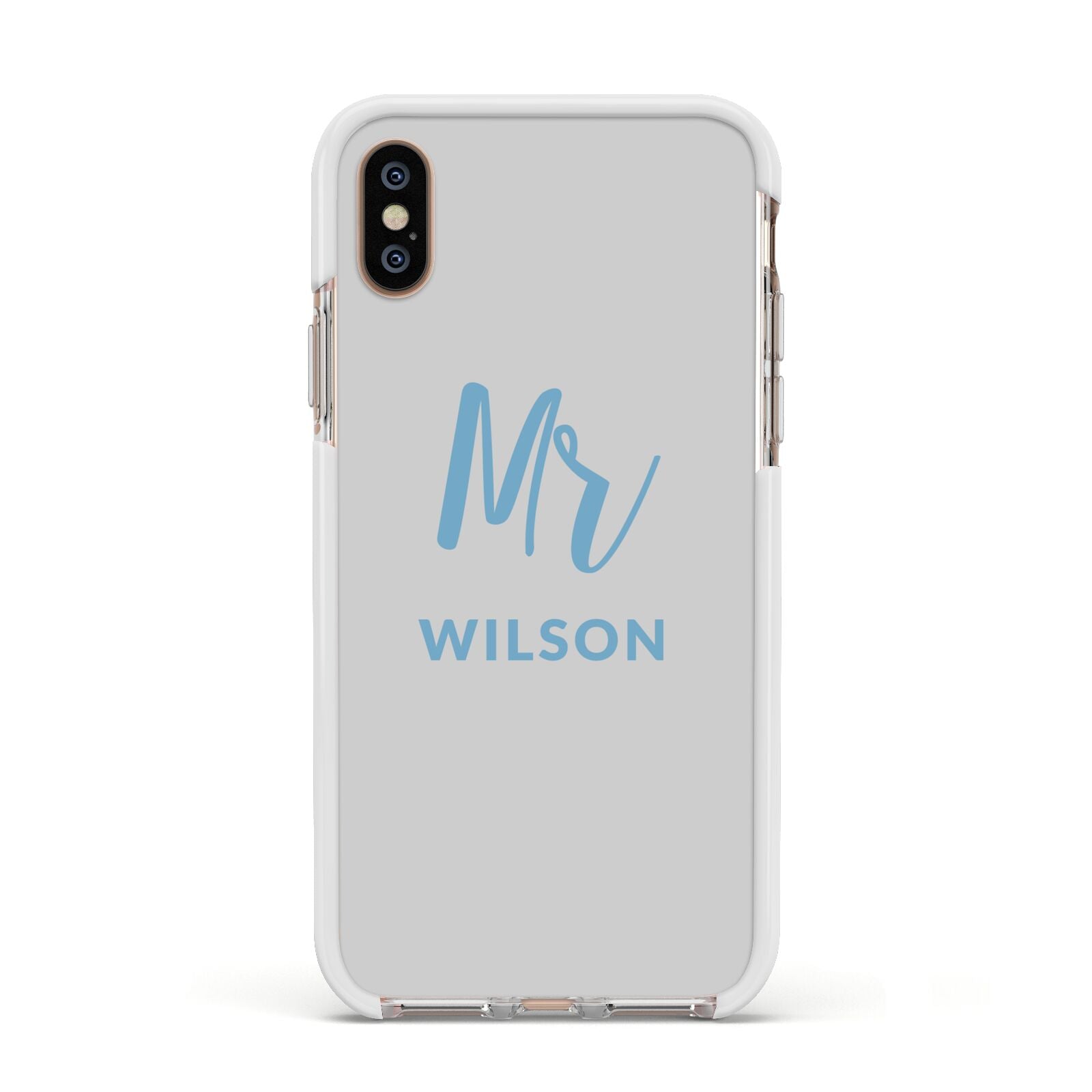 Personalised Mr Couple Apple iPhone Xs Impact Case White Edge on Gold Phone